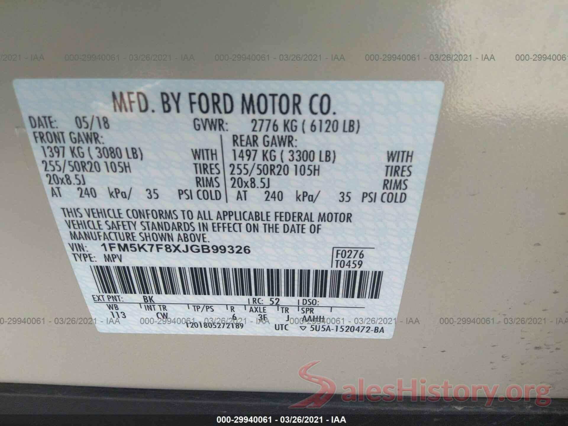 1FM5K7F8XJGB99326 2018 FORD EXPLORER