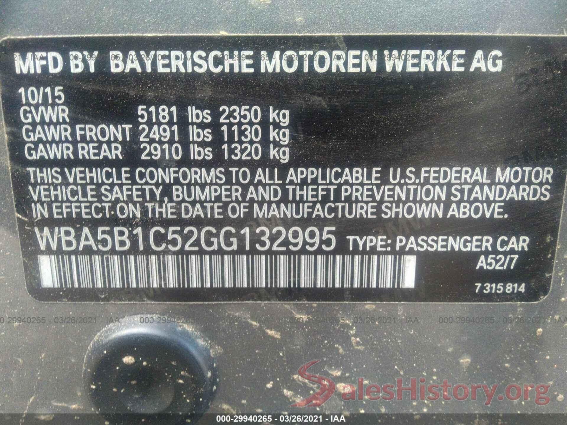 WBA5B1C52GG132995 2016 BMW 5 SERIES