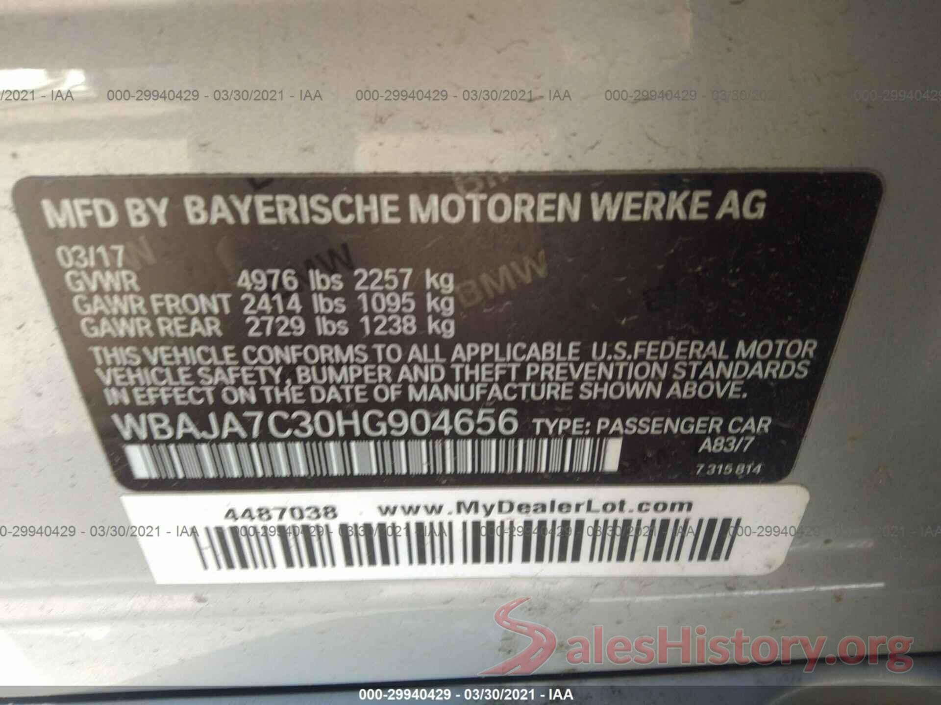 WBAJA7C30HG904656 2017 BMW 5 SERIES