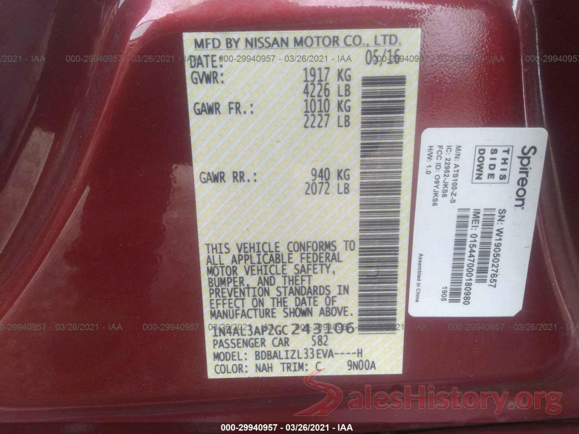 1N4AL3AP2GC243106 2016 NISSAN ALTIMA