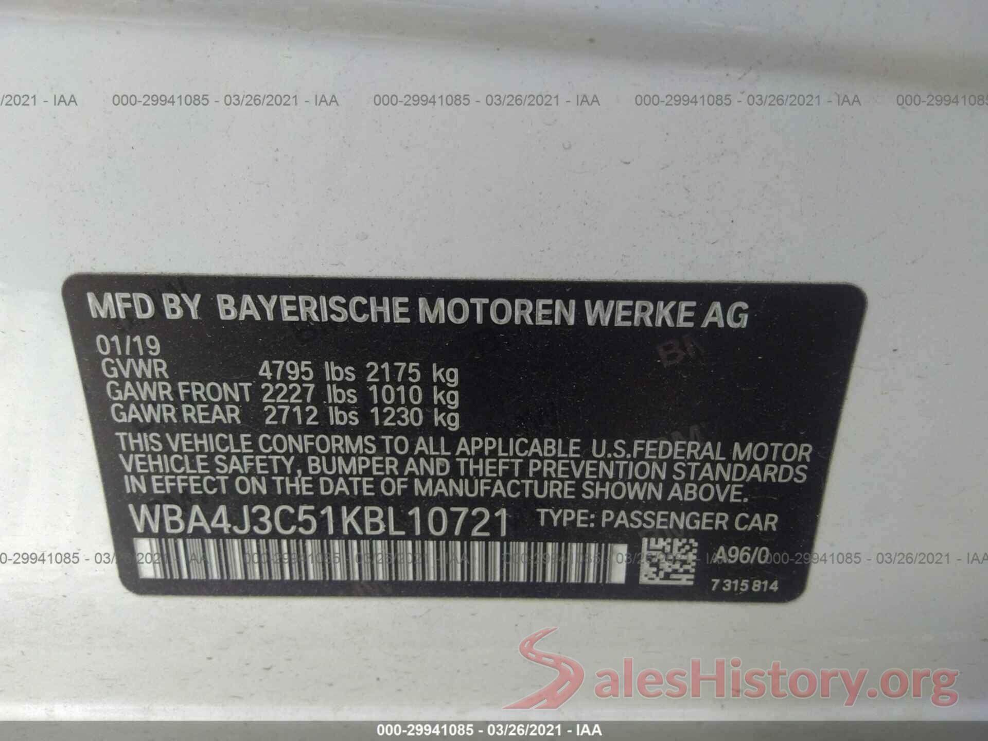 WBA4J3C51KBL10721 2019 BMW 4 SERIES