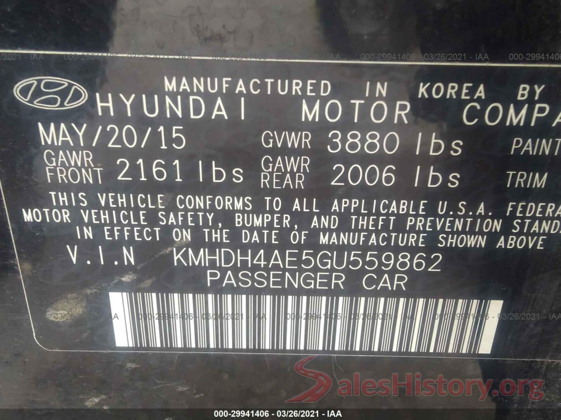 KMHDH4AE5GU559862 2016 HYUNDAI ELANTRA