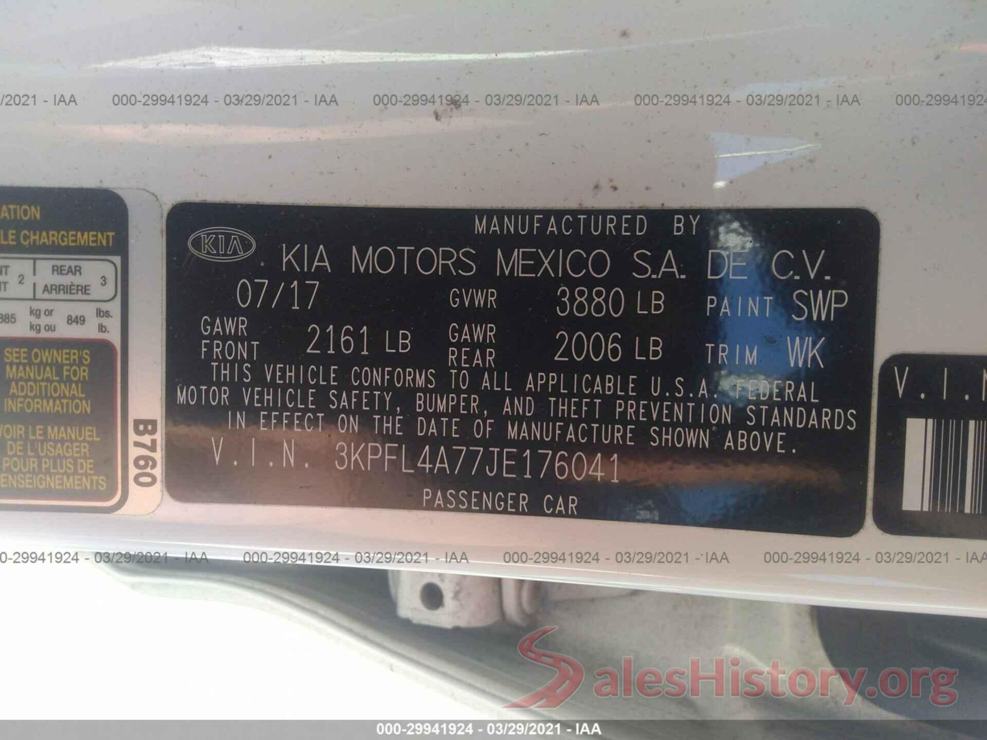 3KPFL4A77JE176041 2018 KIA FORTE