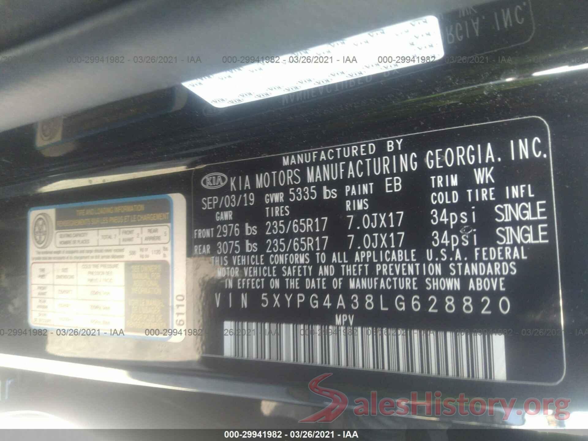 5XYPG4A38LG628820 2020 KIA SORENTO