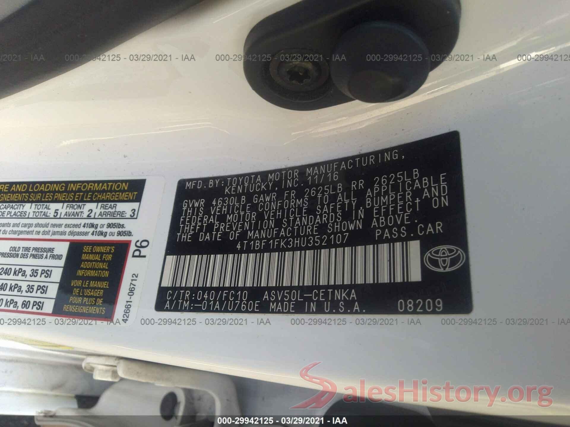 4T1BF1FK3HU352107 2017 TOYOTA CAMRY