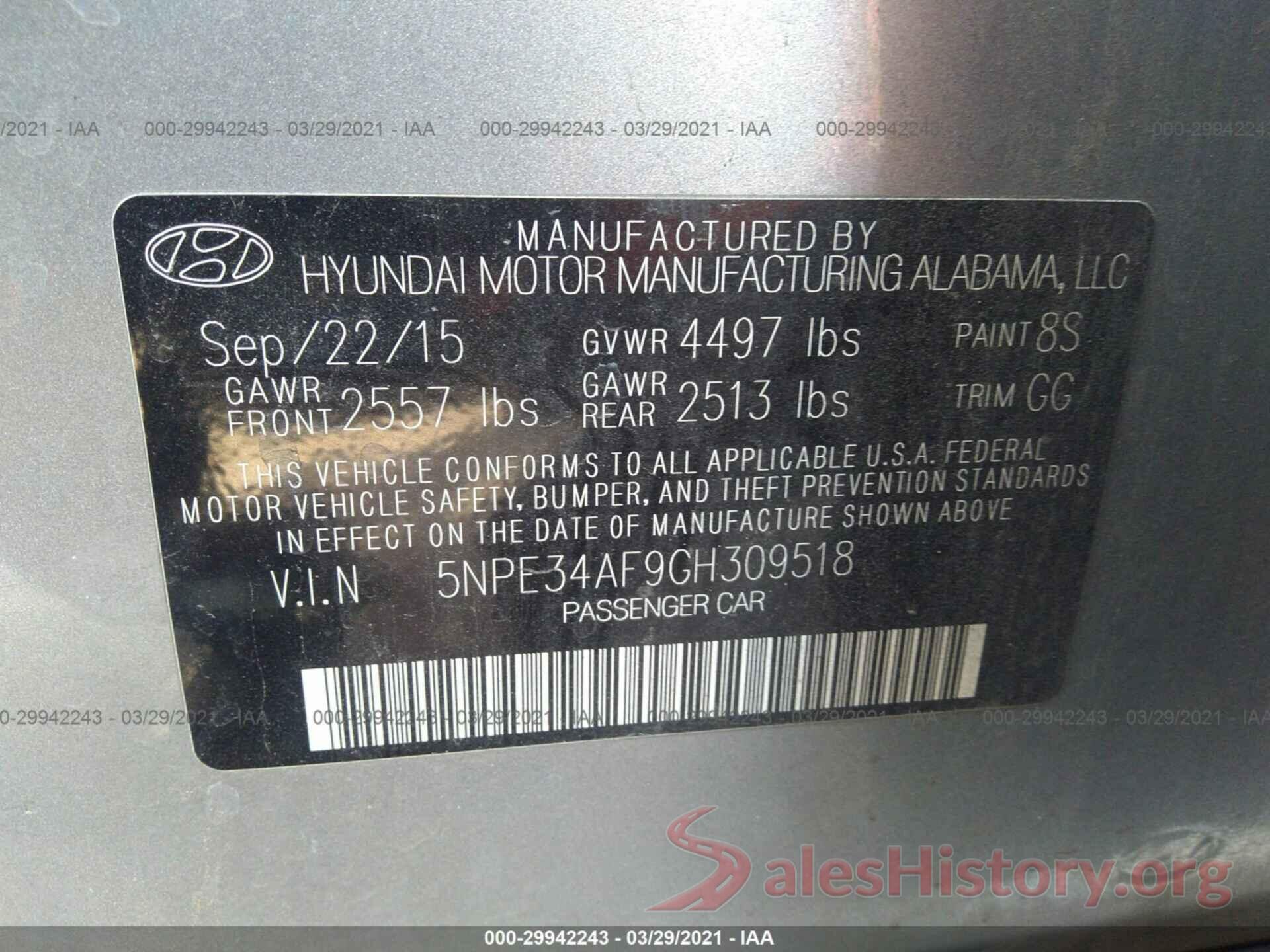 5NPE34AF9GH309518 2016 HYUNDAI SONATA