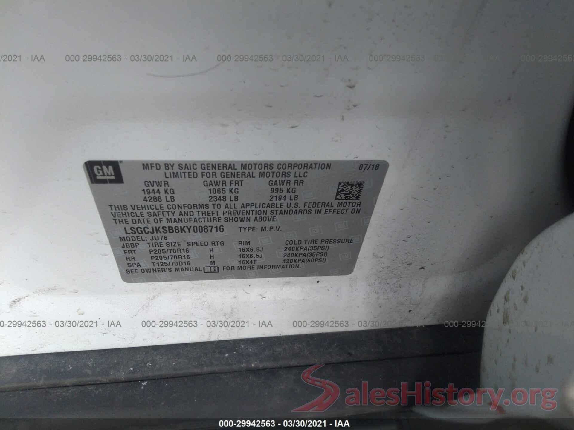 LSGCJKSB8KY008716 2019 CHEVROLET TRAX