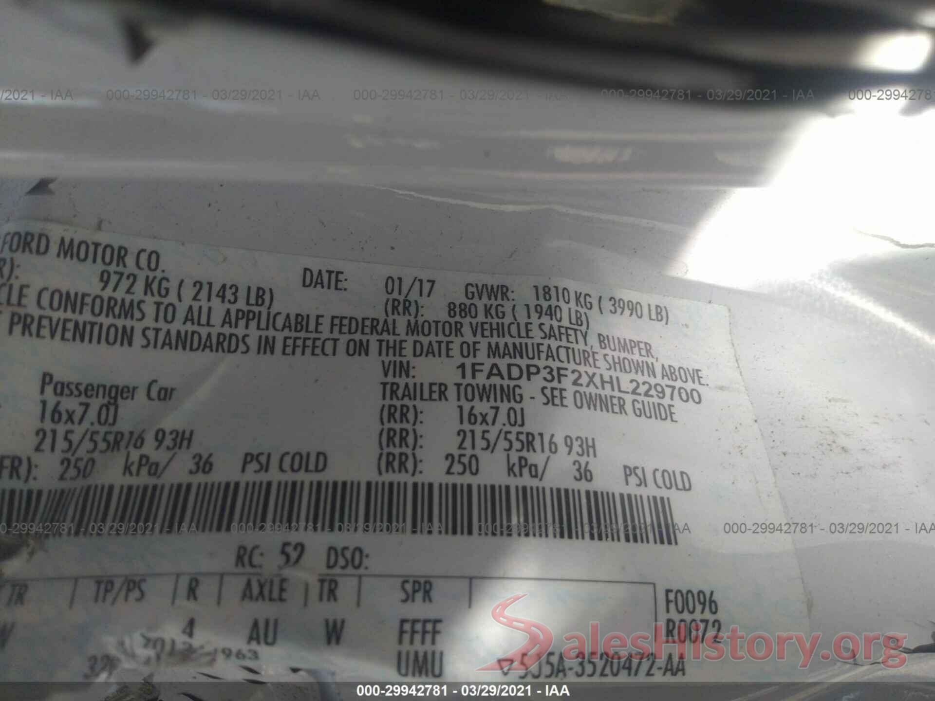 1FADP3F2XHL229700 2017 FORD FOCUS