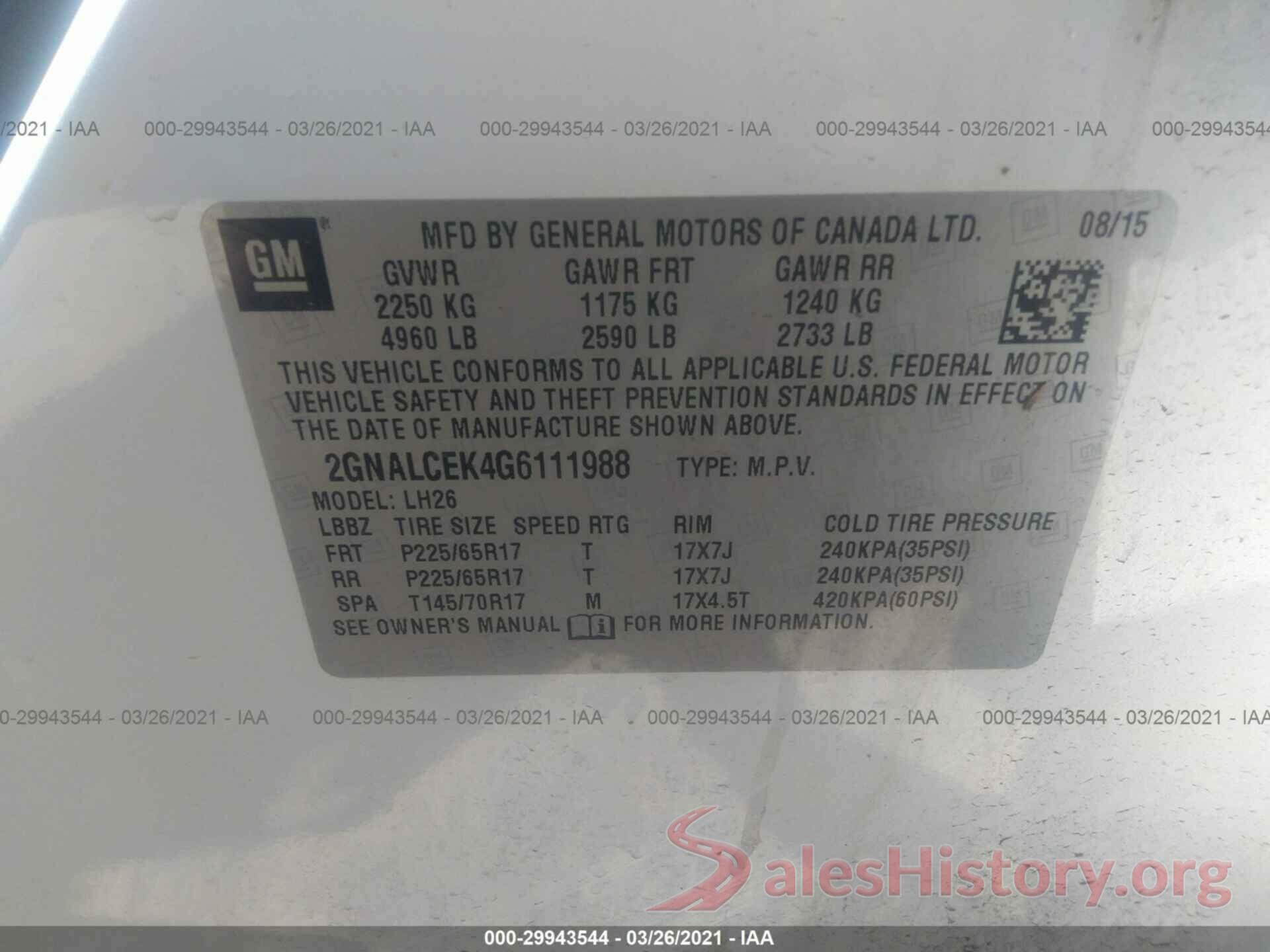 2GNALCEK4G6111988 2016 CHEVROLET EQUINOX