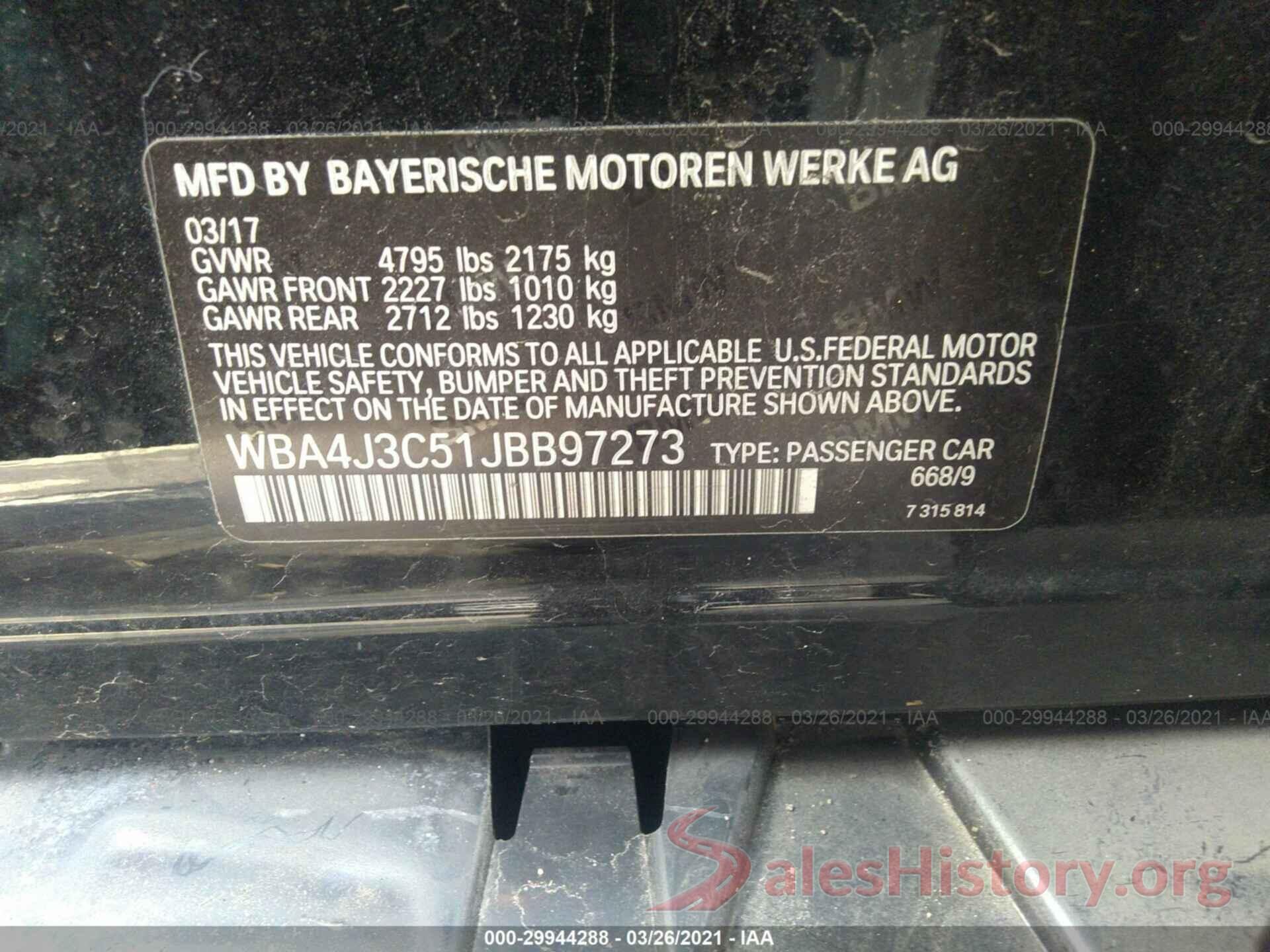 WBA4J3C51JBB97273 2018 BMW 4 SERIES