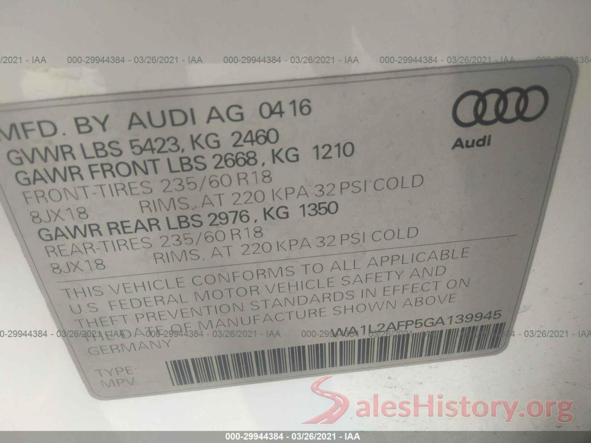 WA1L2AFP5GA139945 2016 AUDI Q5