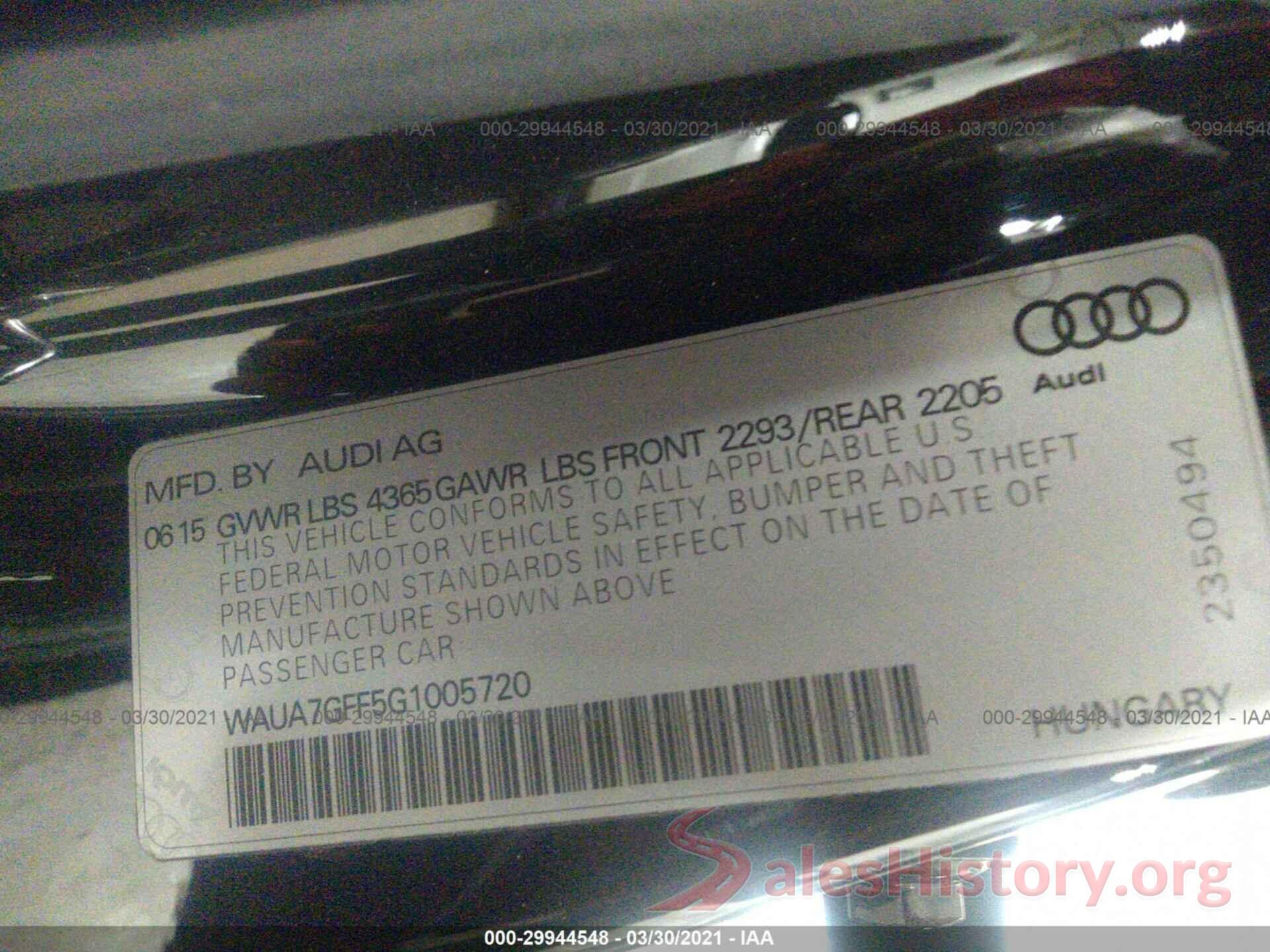 WAUA7GFF5G1005720 2016 AUDI A3