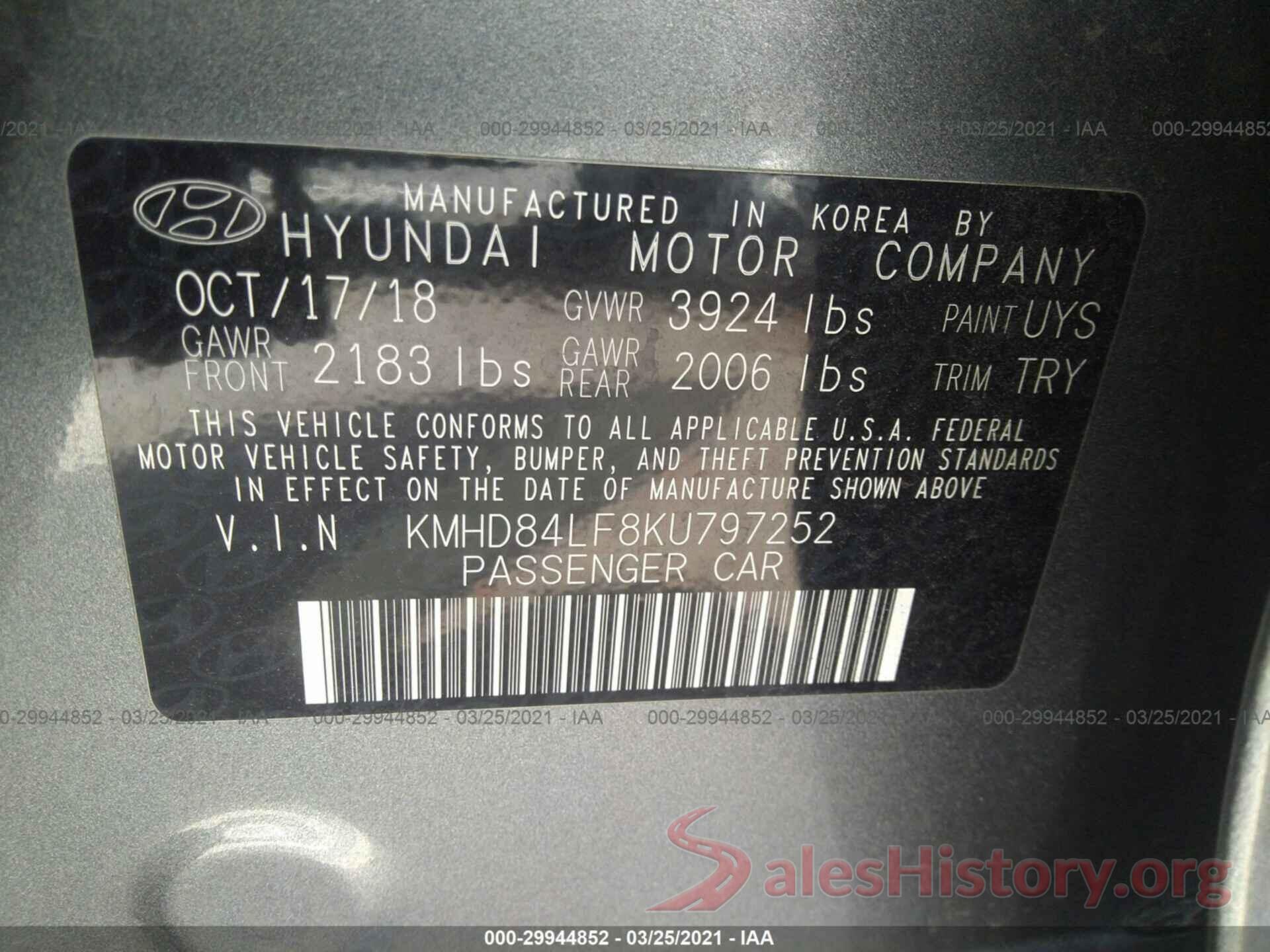 KMHD84LF8KU797252 2019 HYUNDAI ELANTRA