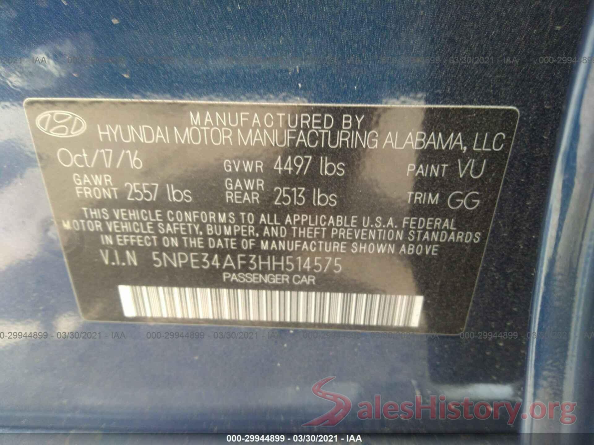 5NPE34AF3HH514575 2017 HYUNDAI SONATA