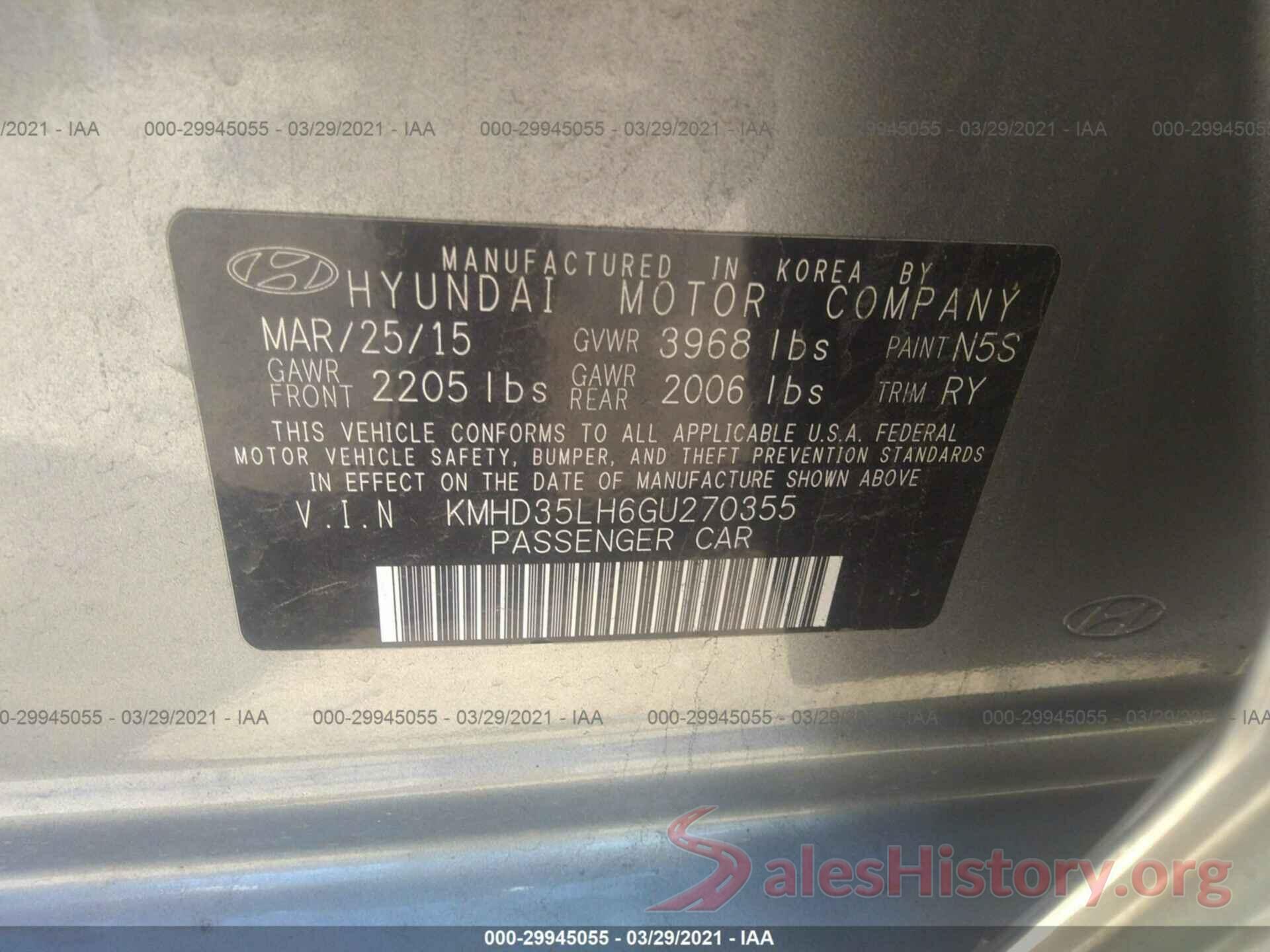 KMHD35LH6GU270355 2016 HYUNDAI ELANTRA GT