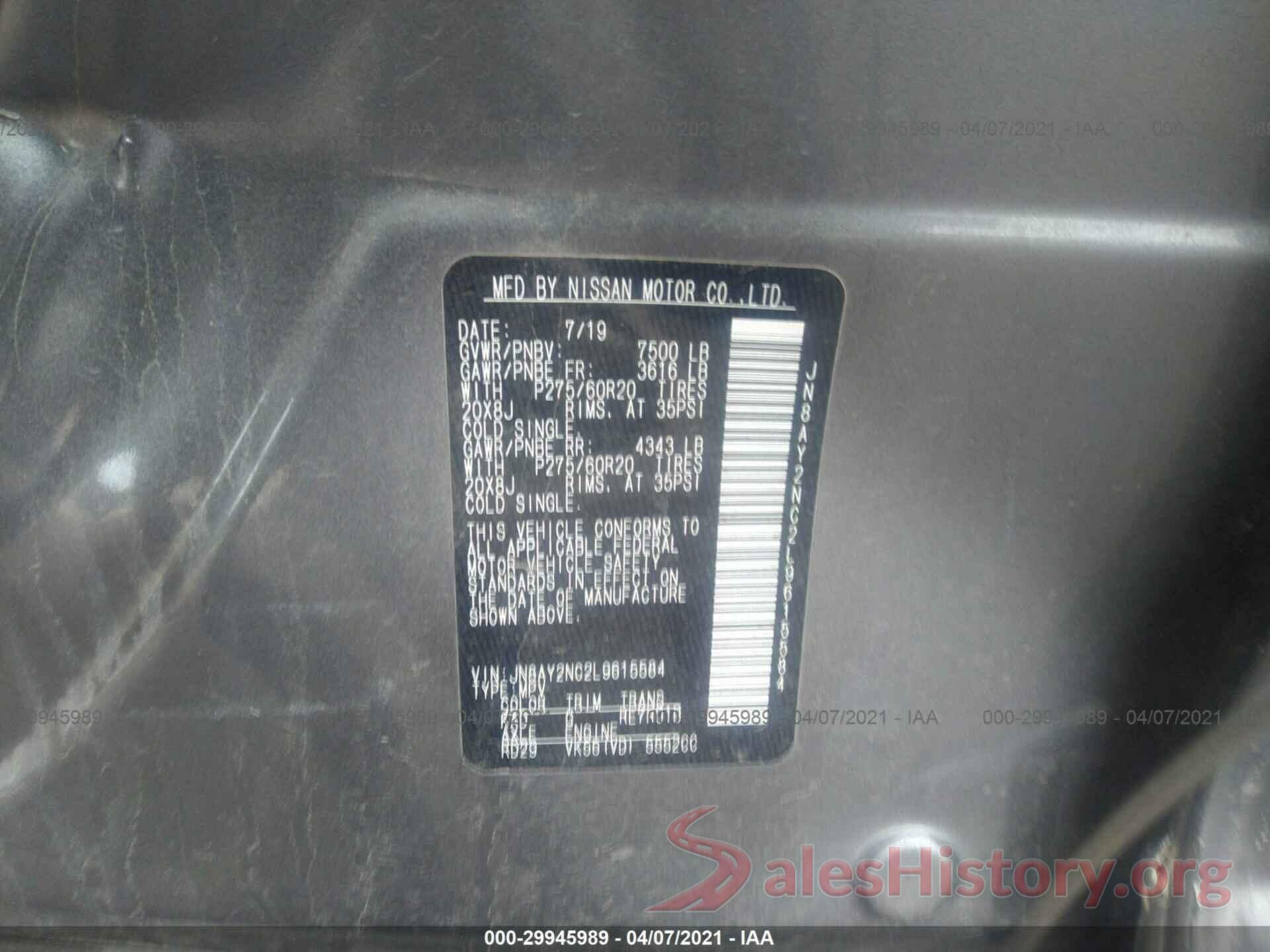 JN8AY2NC2L9615584 2020 NISSAN ARMADA