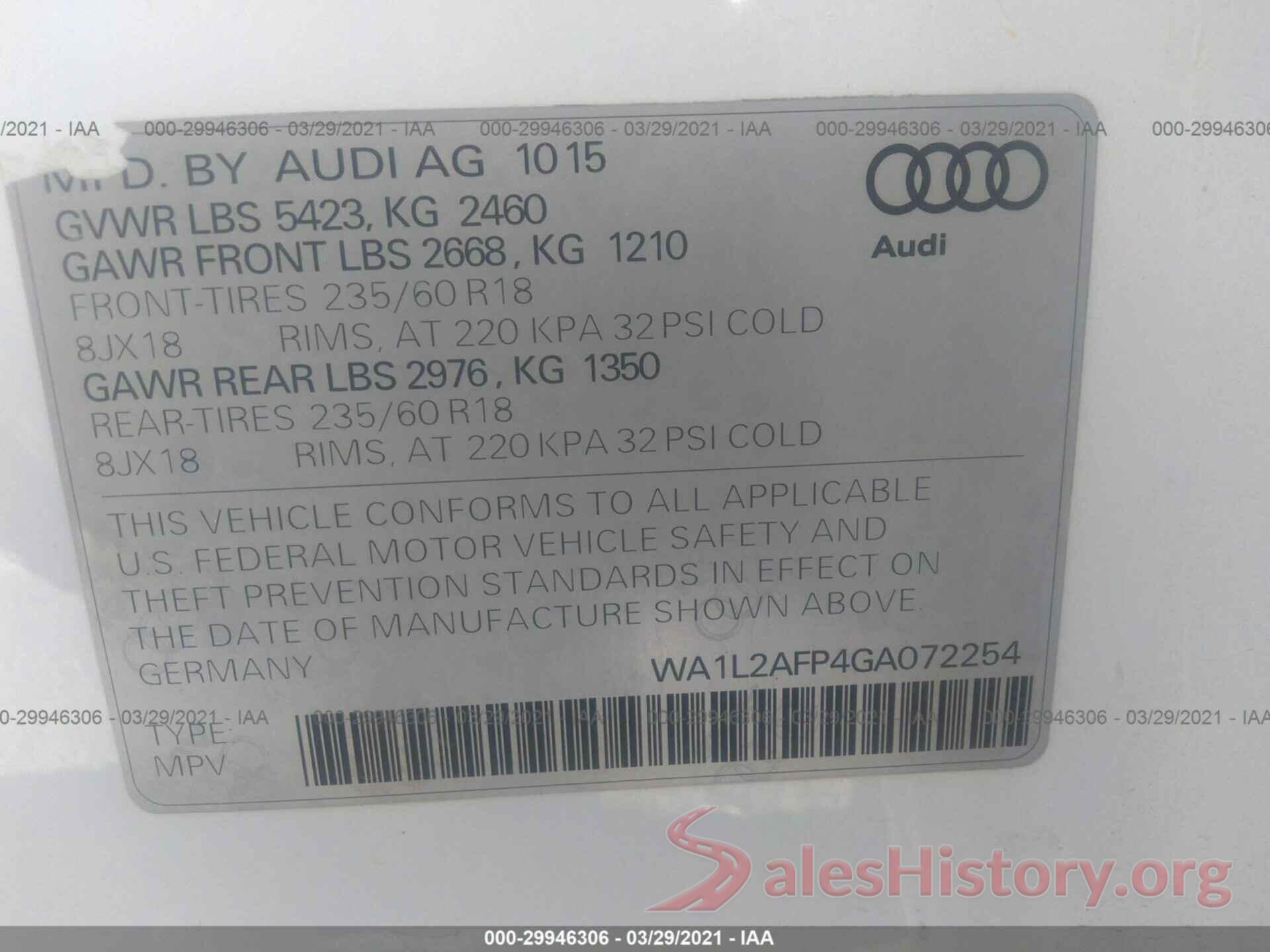 WA1L2AFP4GA072254 2016 AUDI Q5