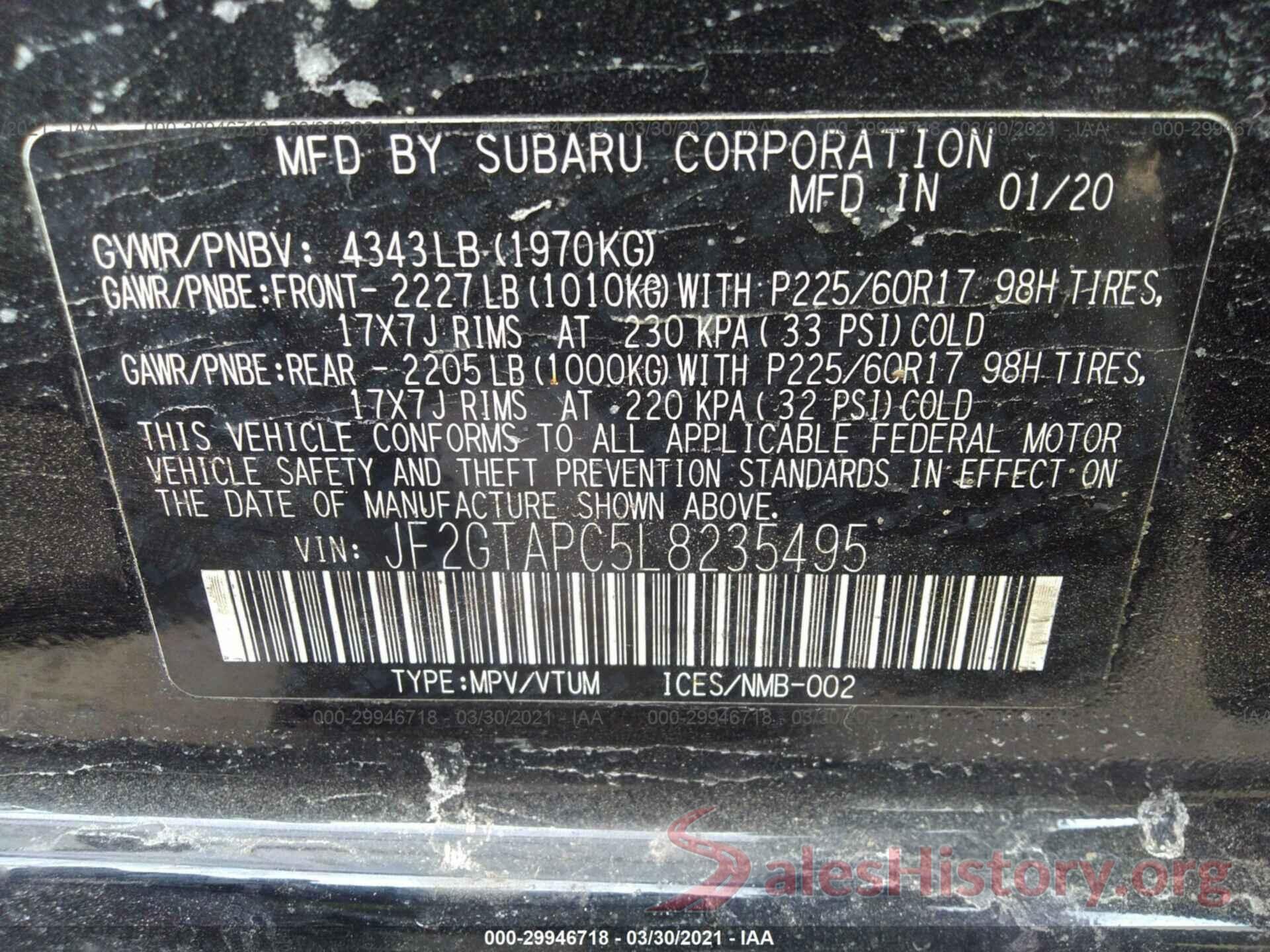 JF2GTAPC5L8235495 2020 SUBARU CROSSTREK