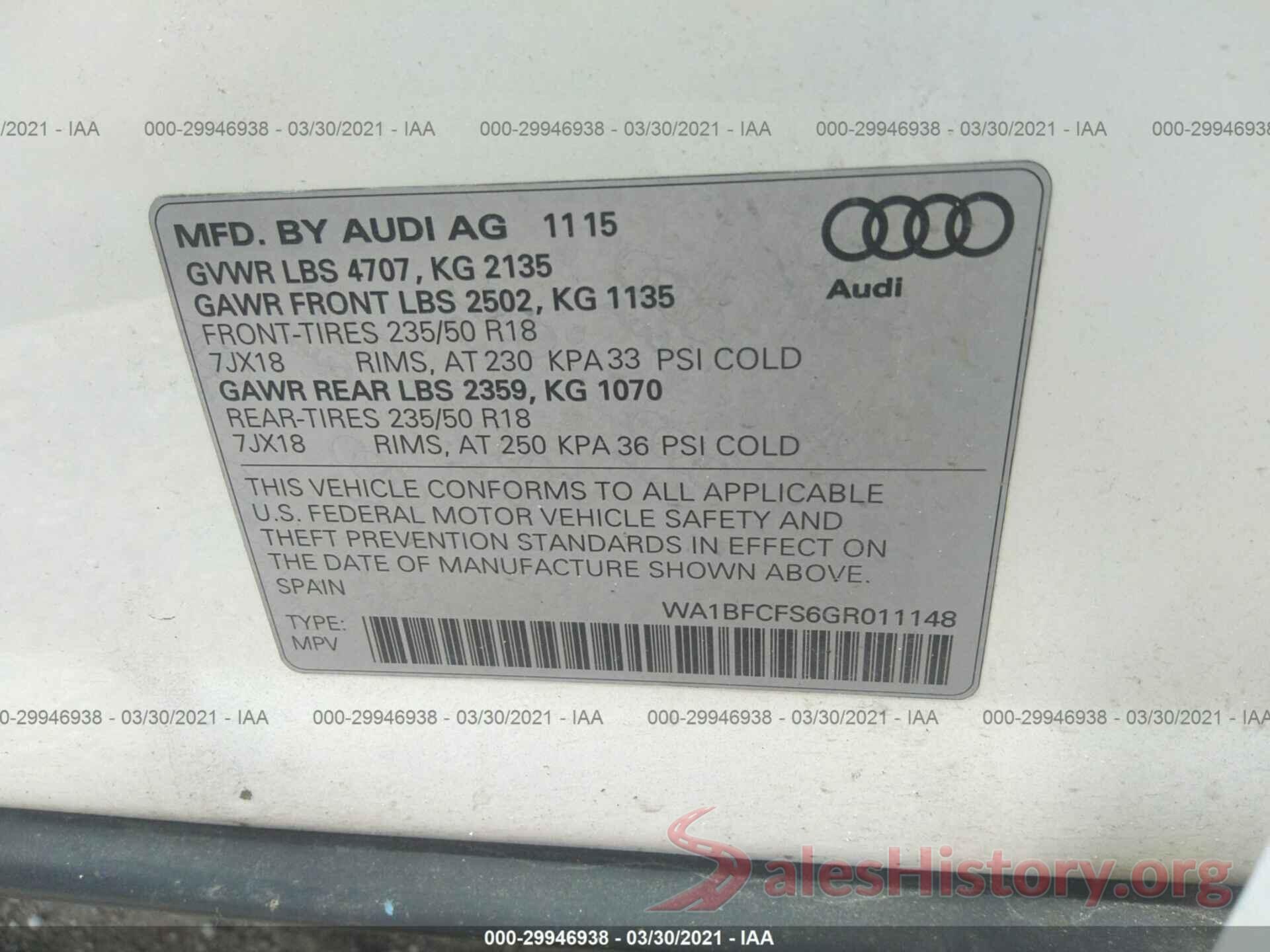 WA1BFCFS6GR011148 2016 AUDI Q3