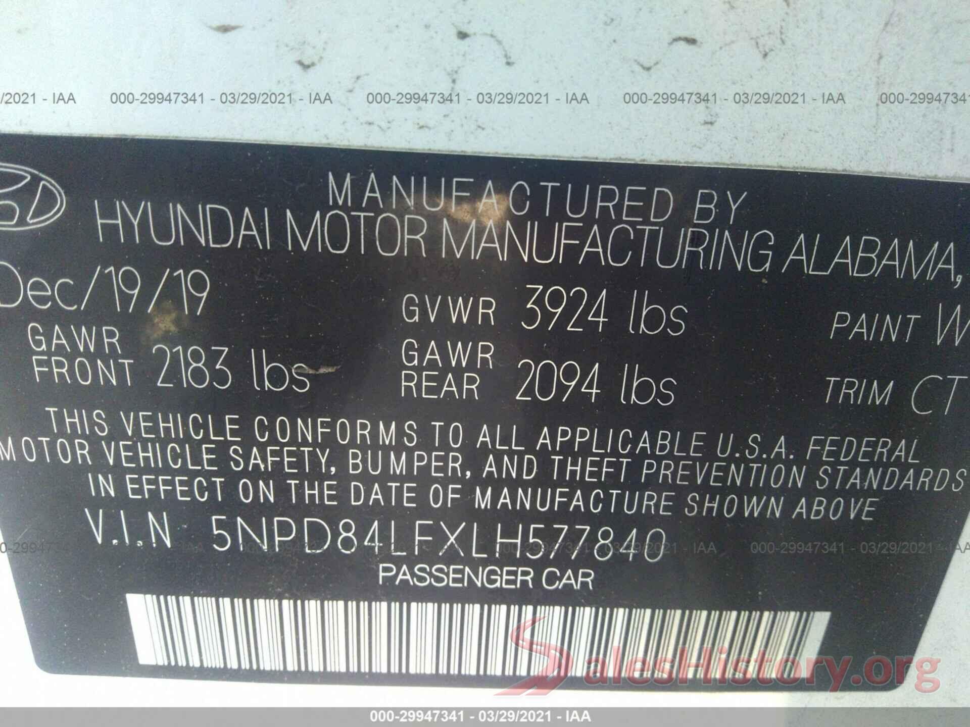 5NPD84LFXLH577840 2020 HYUNDAI ELANTRA