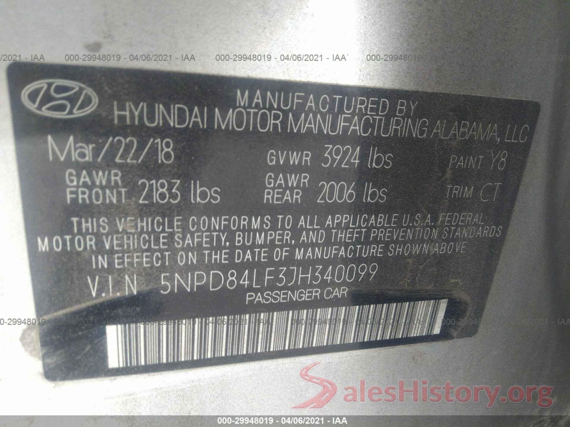 5NPD84LF3JH340099 2018 HYUNDAI ELANTRA