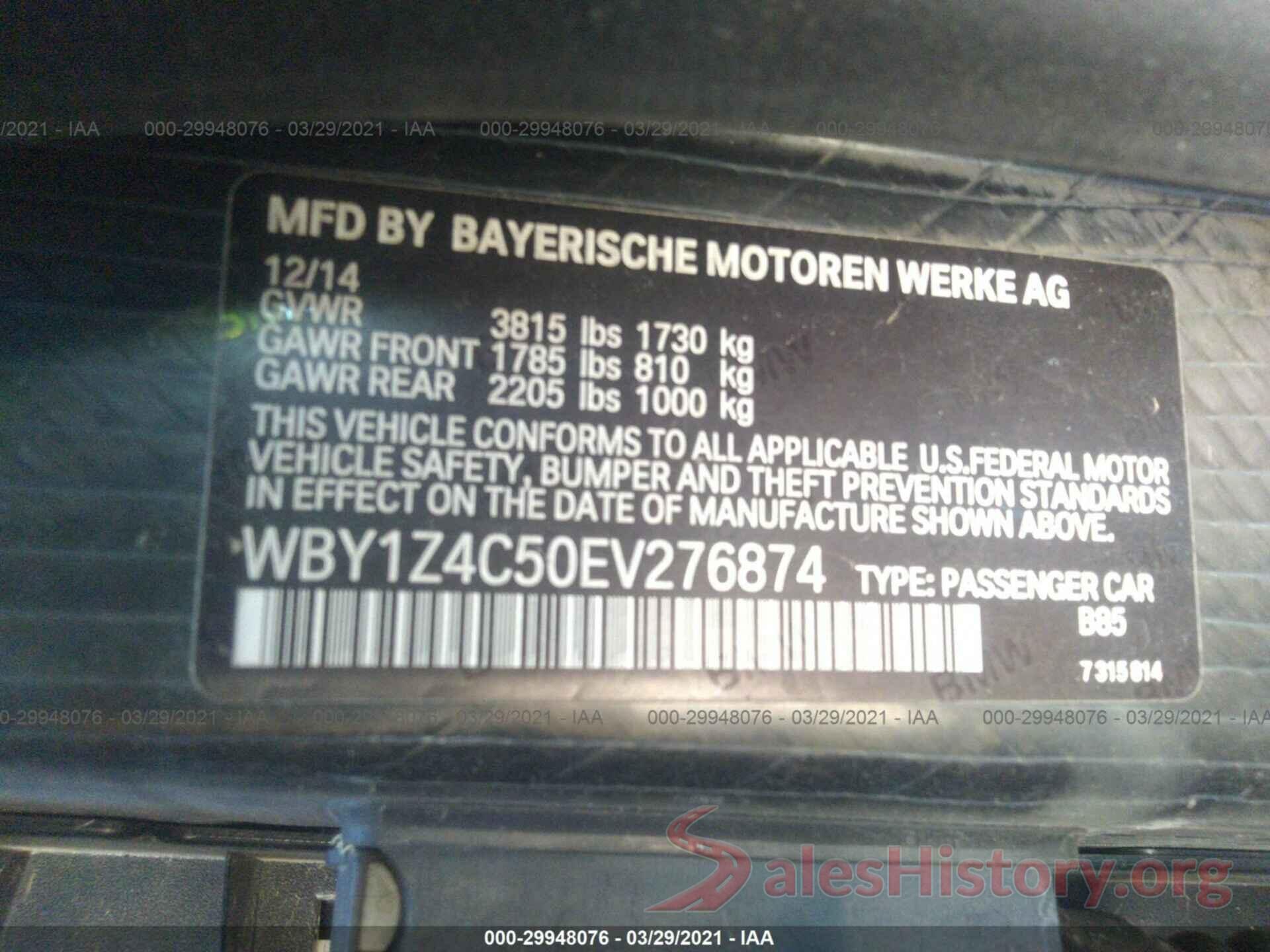 WBY1Z4C50EV276874 2014 BMW I3