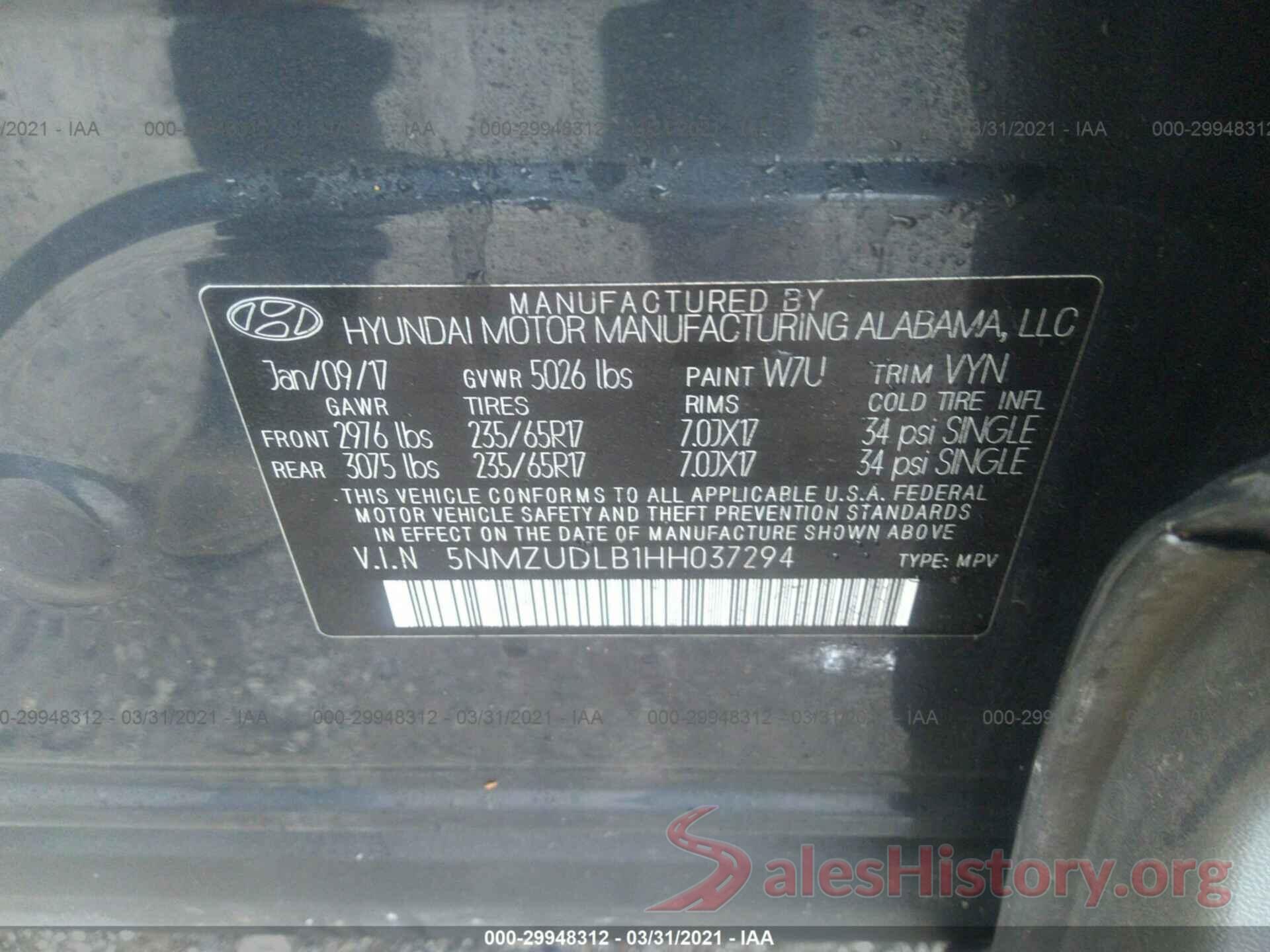 5NMZUDLB1HH037294 2017 HYUNDAI SANTA FE SPORT