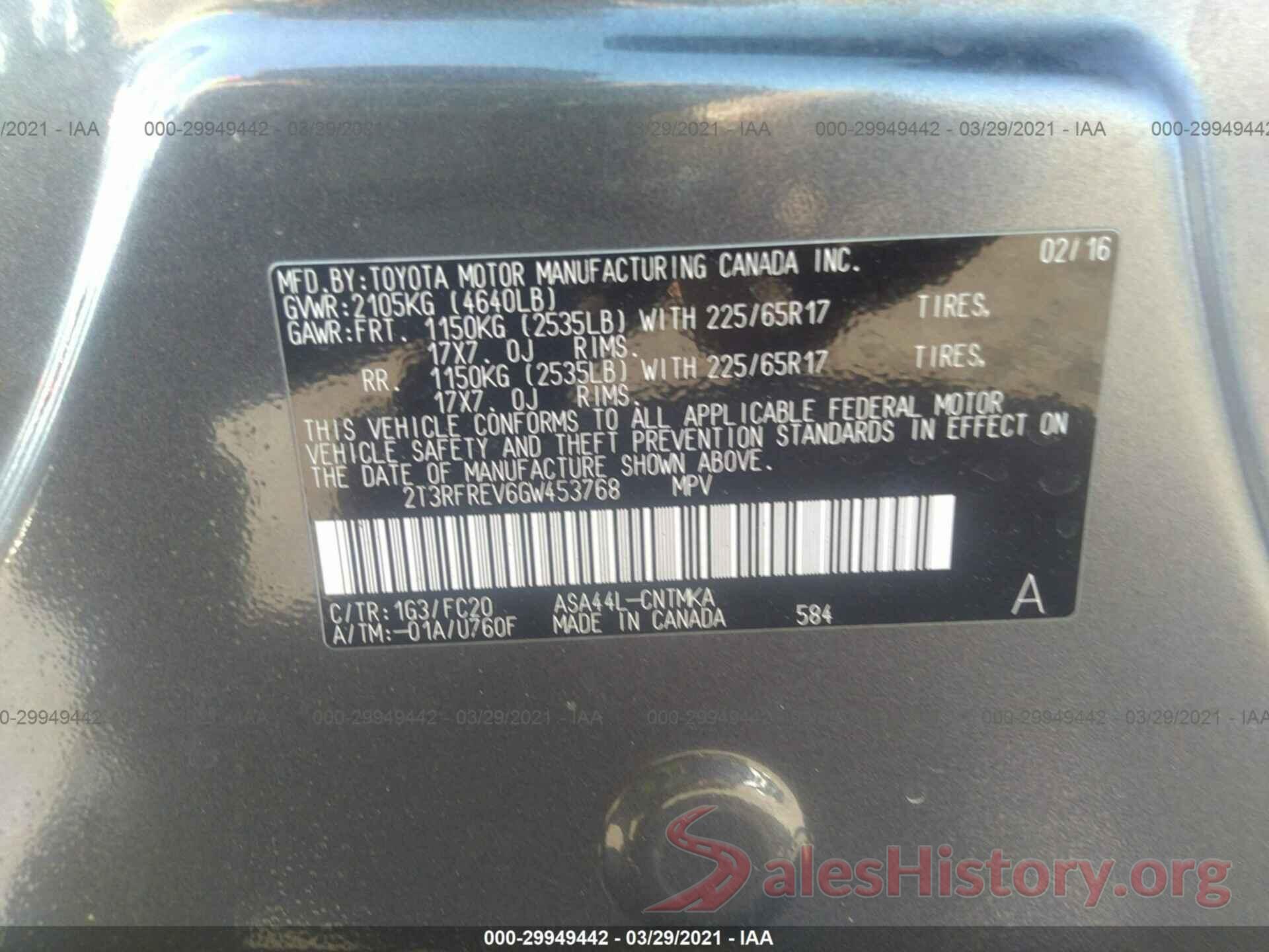 2T3RFREV6GW453768 2016 TOYOTA RAV4