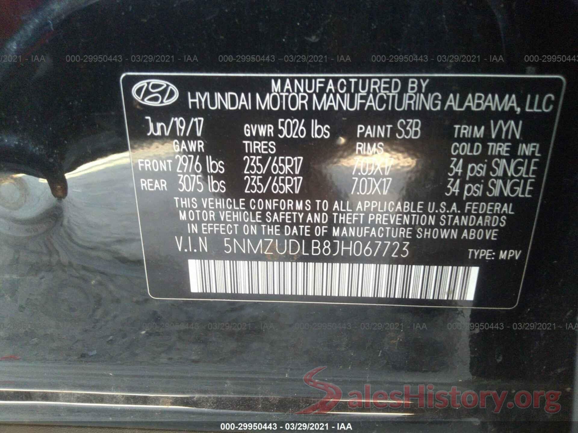 5NMZUDLB8JH067723 2018 HYUNDAI SANTA FE SPORT