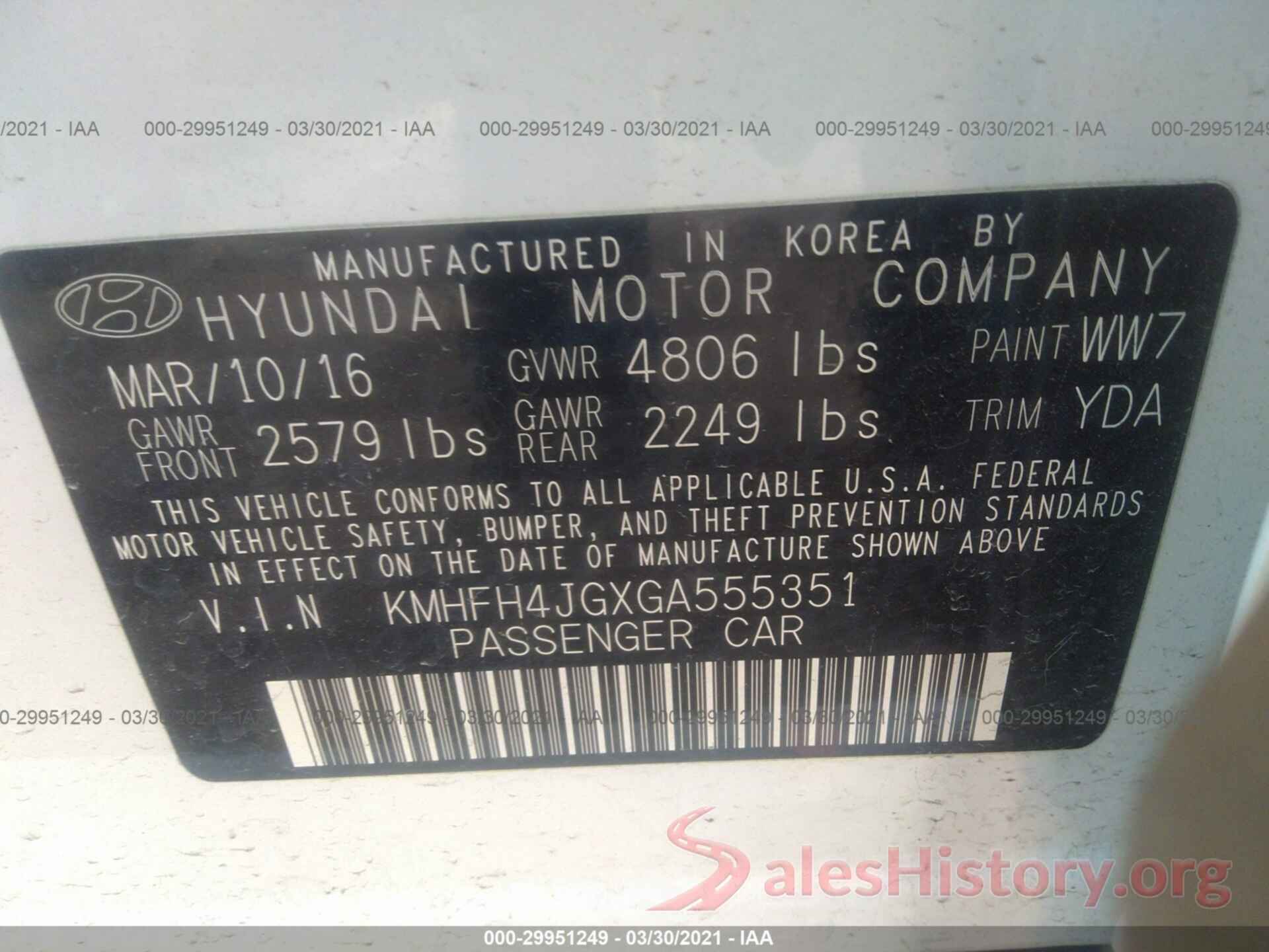 KMHFH4JGXGA555351 2016 HYUNDAI AZERA