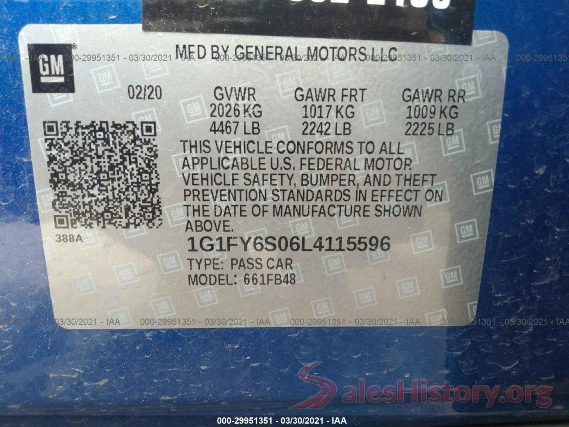 1G1FY6S06L4115596 2020 CHEVROLET BOLT EV