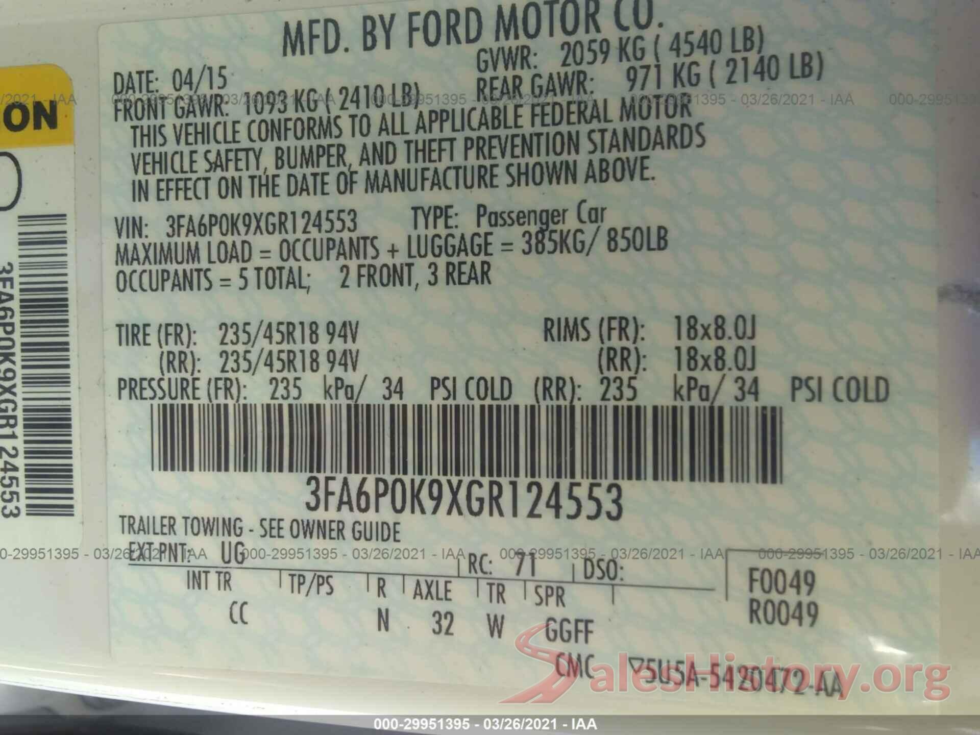 3FA6P0K9XGR124553 2016 FORD FUSION