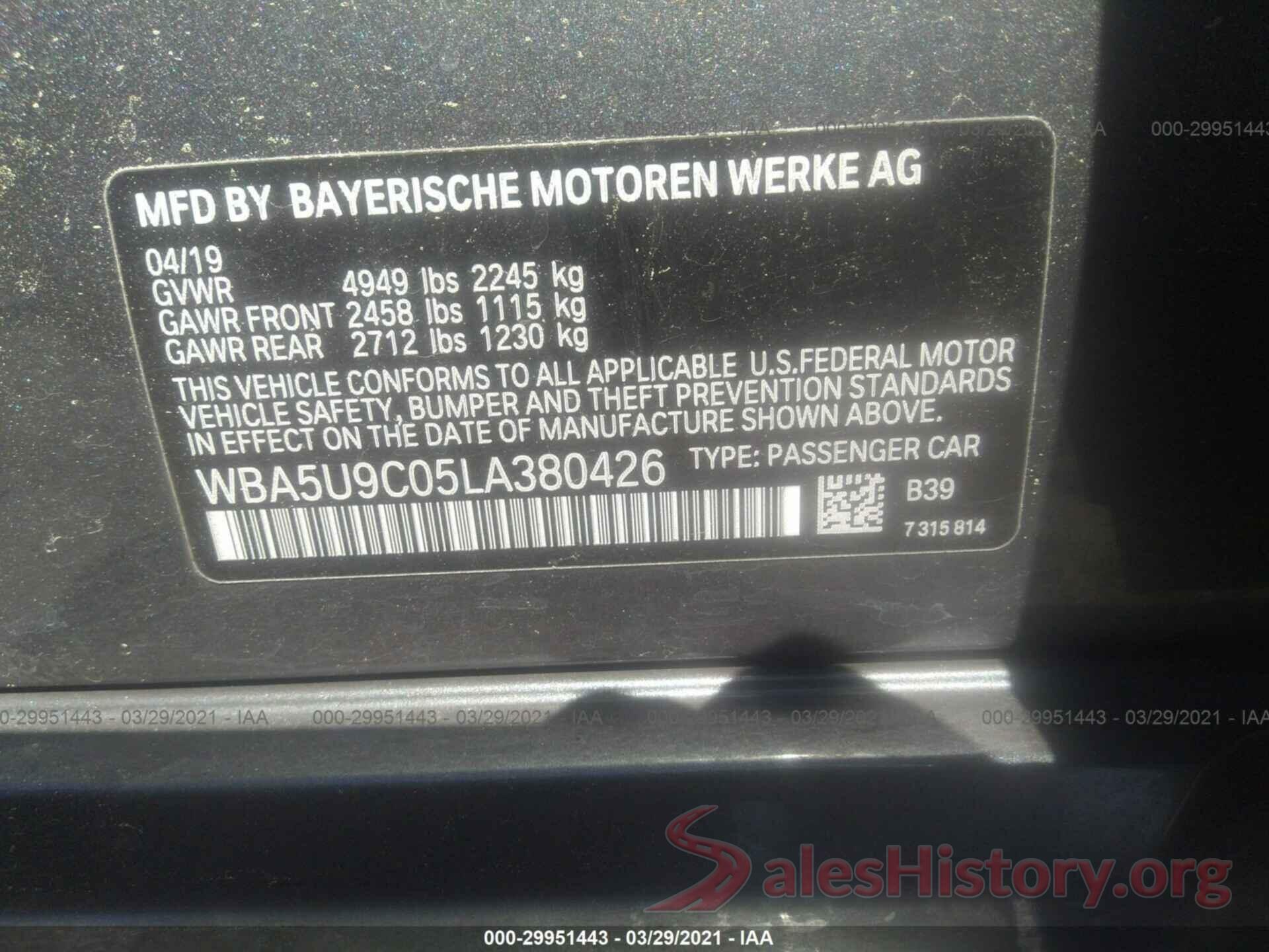 WBA5U9C05LA380426 2020 BMW 3 SERIES