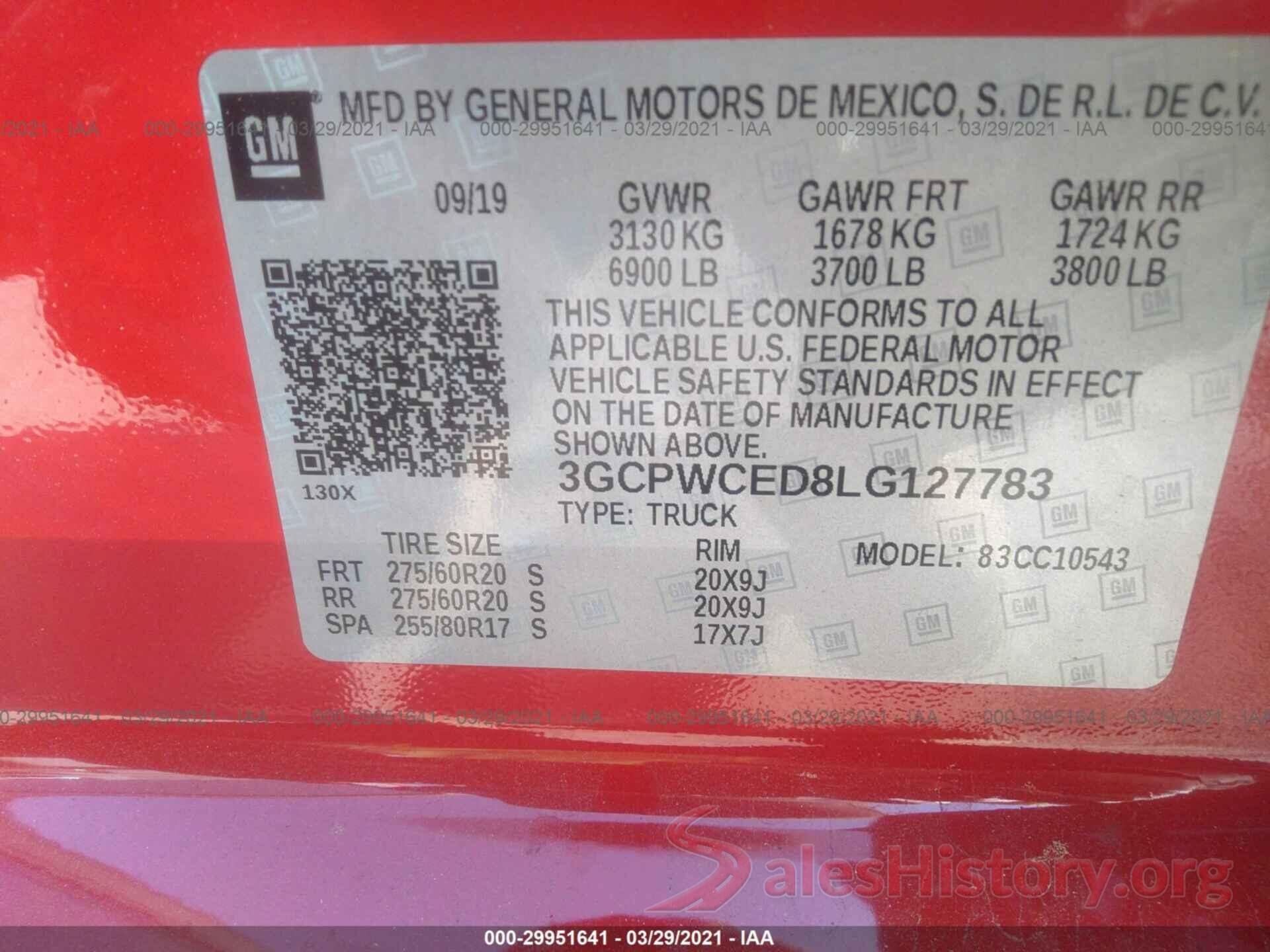 3GCPWCED8LG127783 2020 CHEVROLET SILVERADO 1500