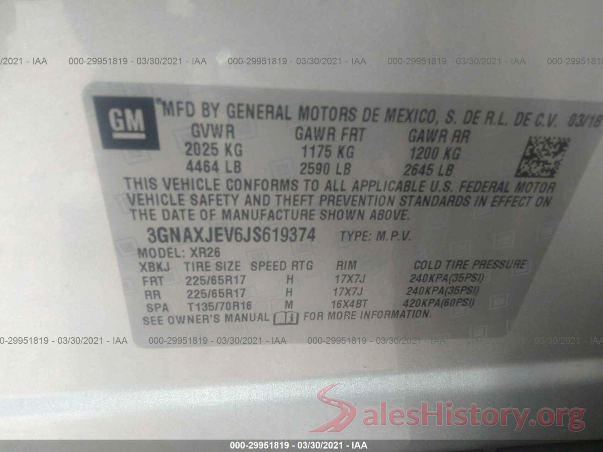 3GNAXJEV6JS619374 2018 CHEVROLET EQUINOX