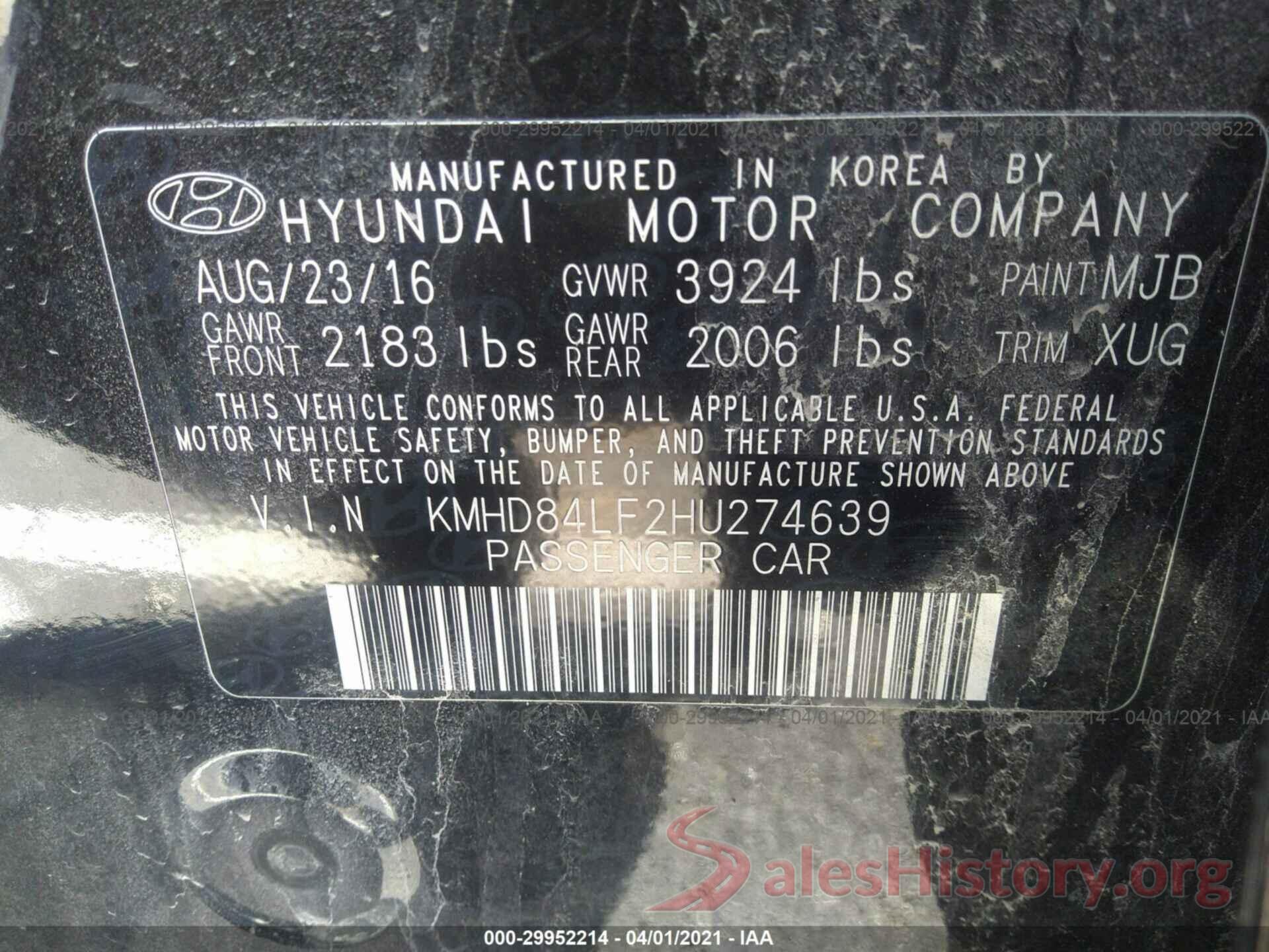 KMHD84LF2HU274639 2017 HYUNDAI ELANTRA