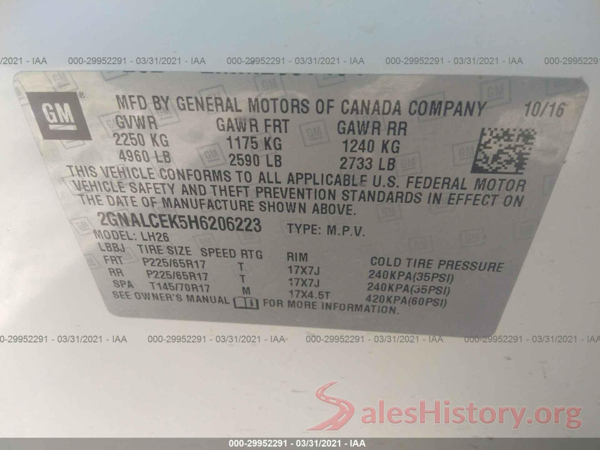 2GNALCEK5H6206223 2017 CHEVROLET EQUINOX