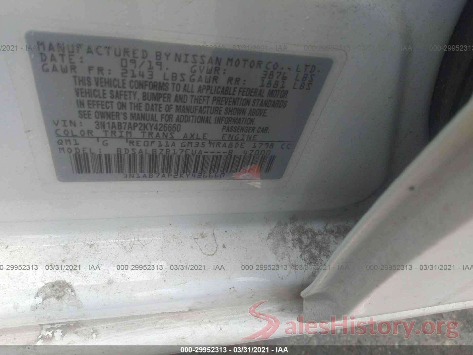 3N1AB7AP2KY426660 2019 NISSAN SENTRA