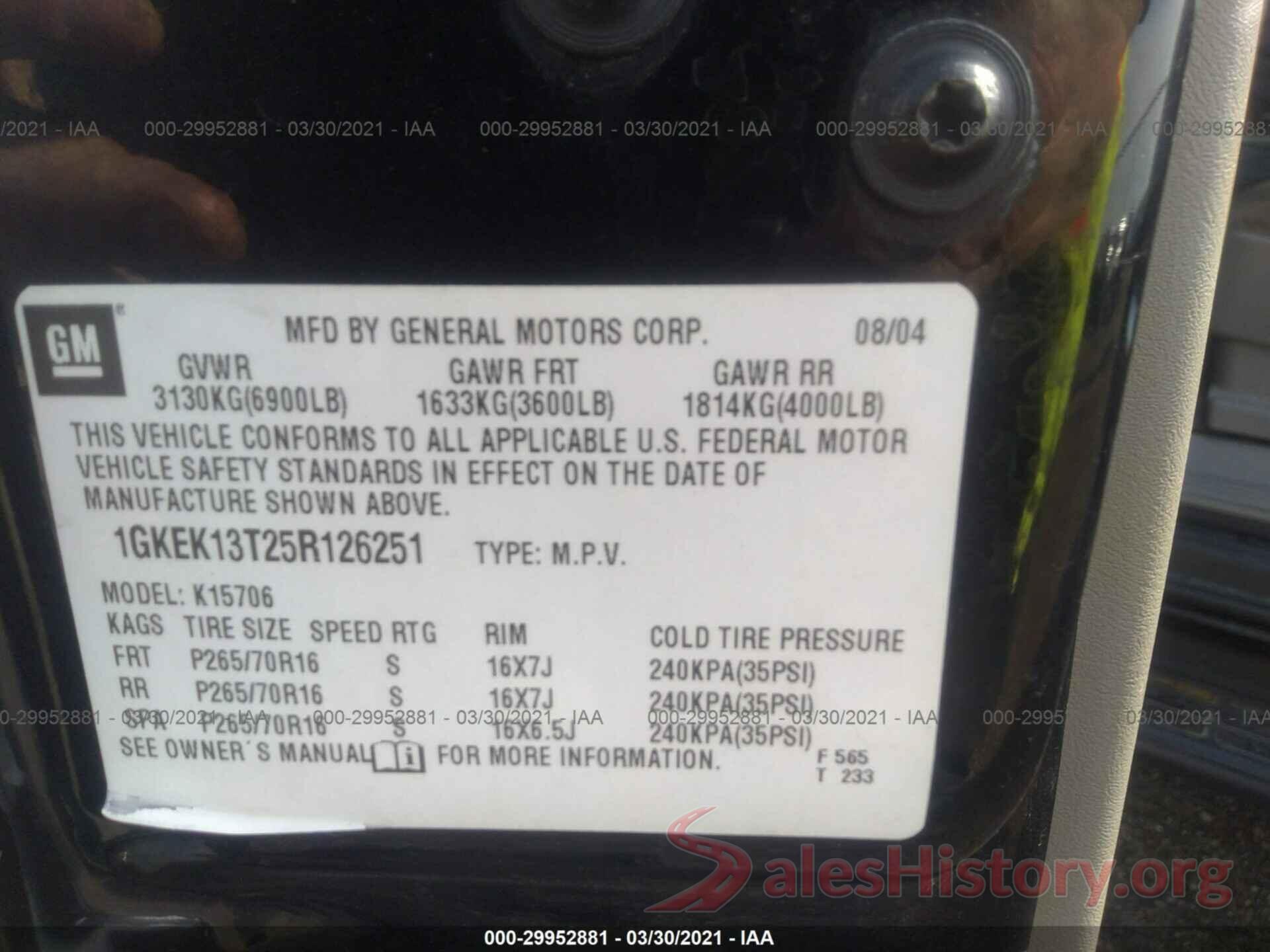 3VV3B7AX1LM171807 2005 GMC YUKON