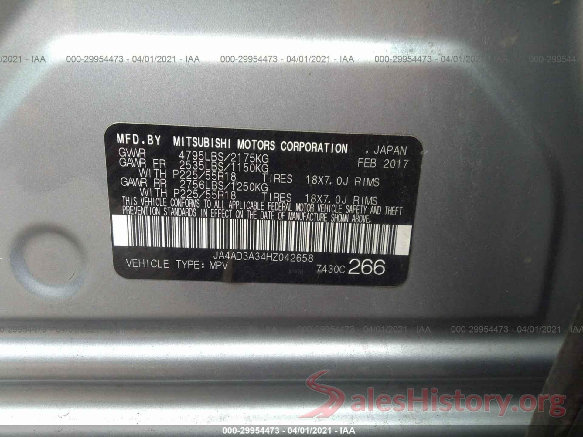 JA4AD3A34HZ042658 2017 MITSUBISHI OUTLANDER