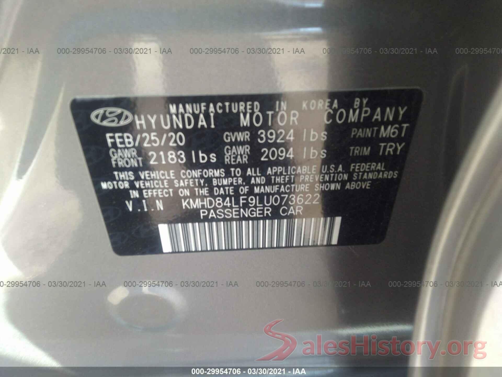 KMHD84LF9LU073622 2020 HYUNDAI ELANTRA