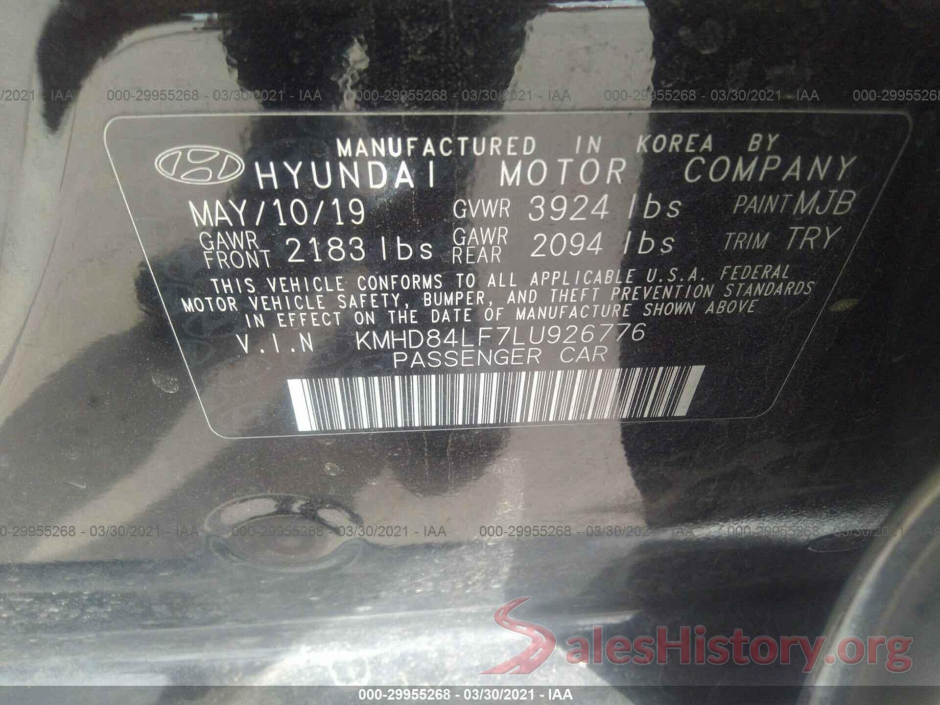 KMHD84LF7LU926776 2020 HYUNDAI ELANTRA