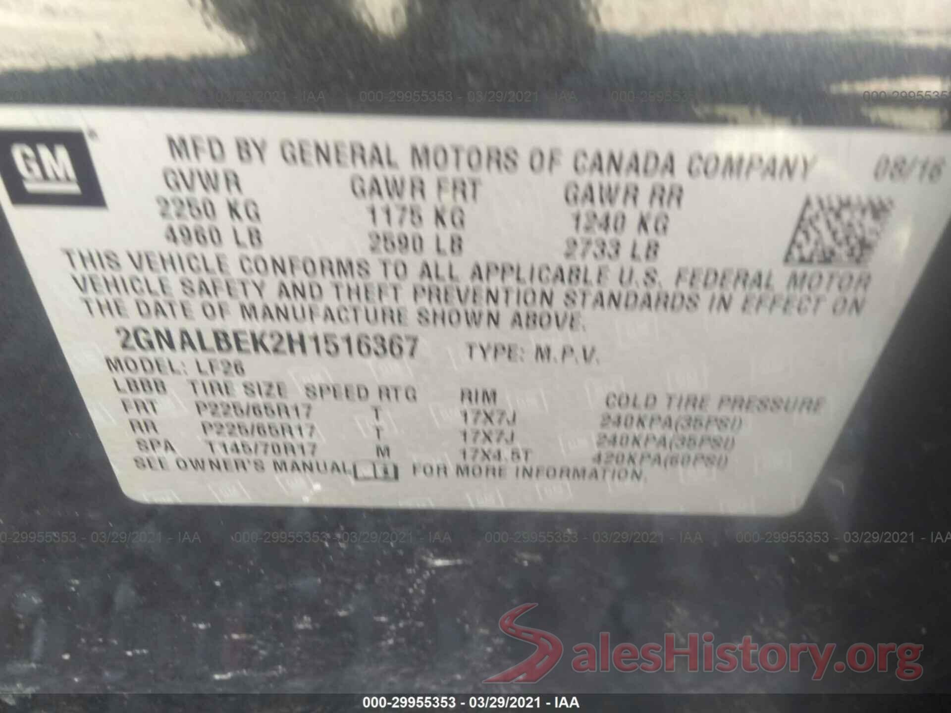 2GNALBEK2H1516367 2017 CHEVROLET EQUINOX