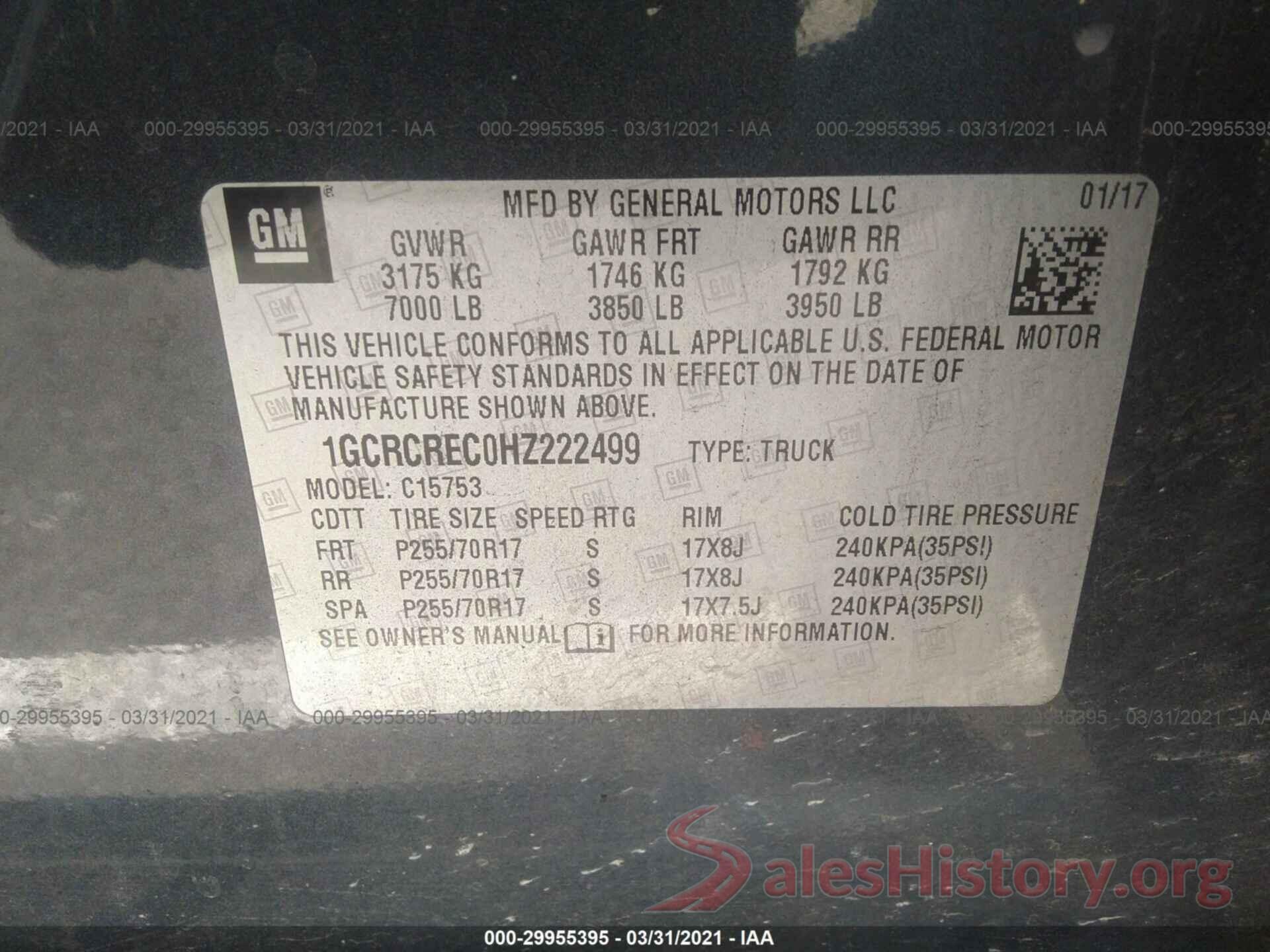 1GCRCREC0HZ222499 2017 CHEVROLET SILVERADO 1500