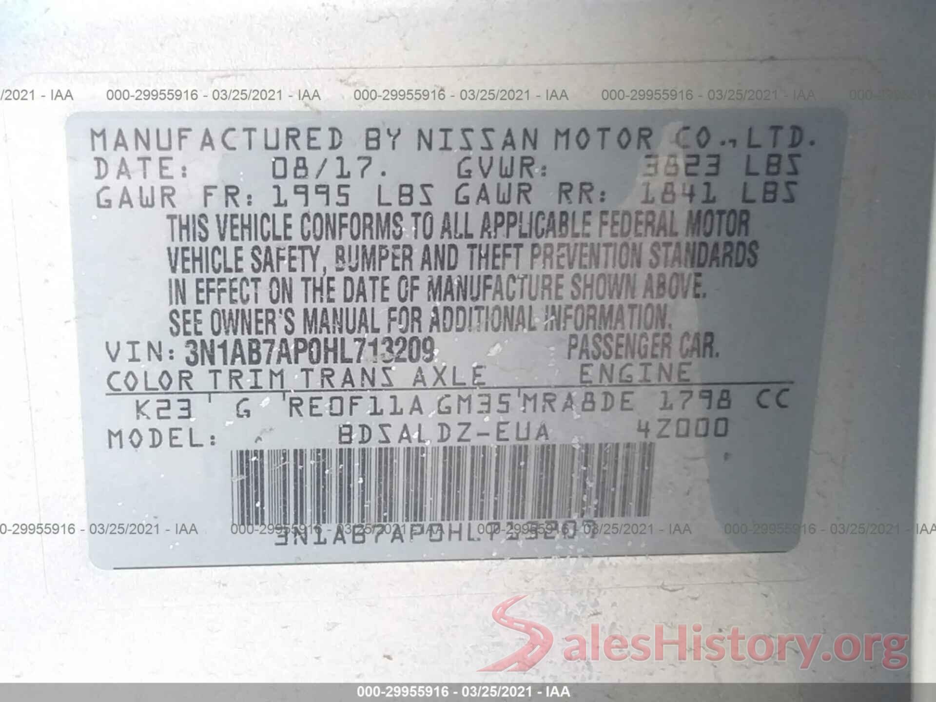 3N1AB7AP0HL713209 2017 NISSAN SENTRA