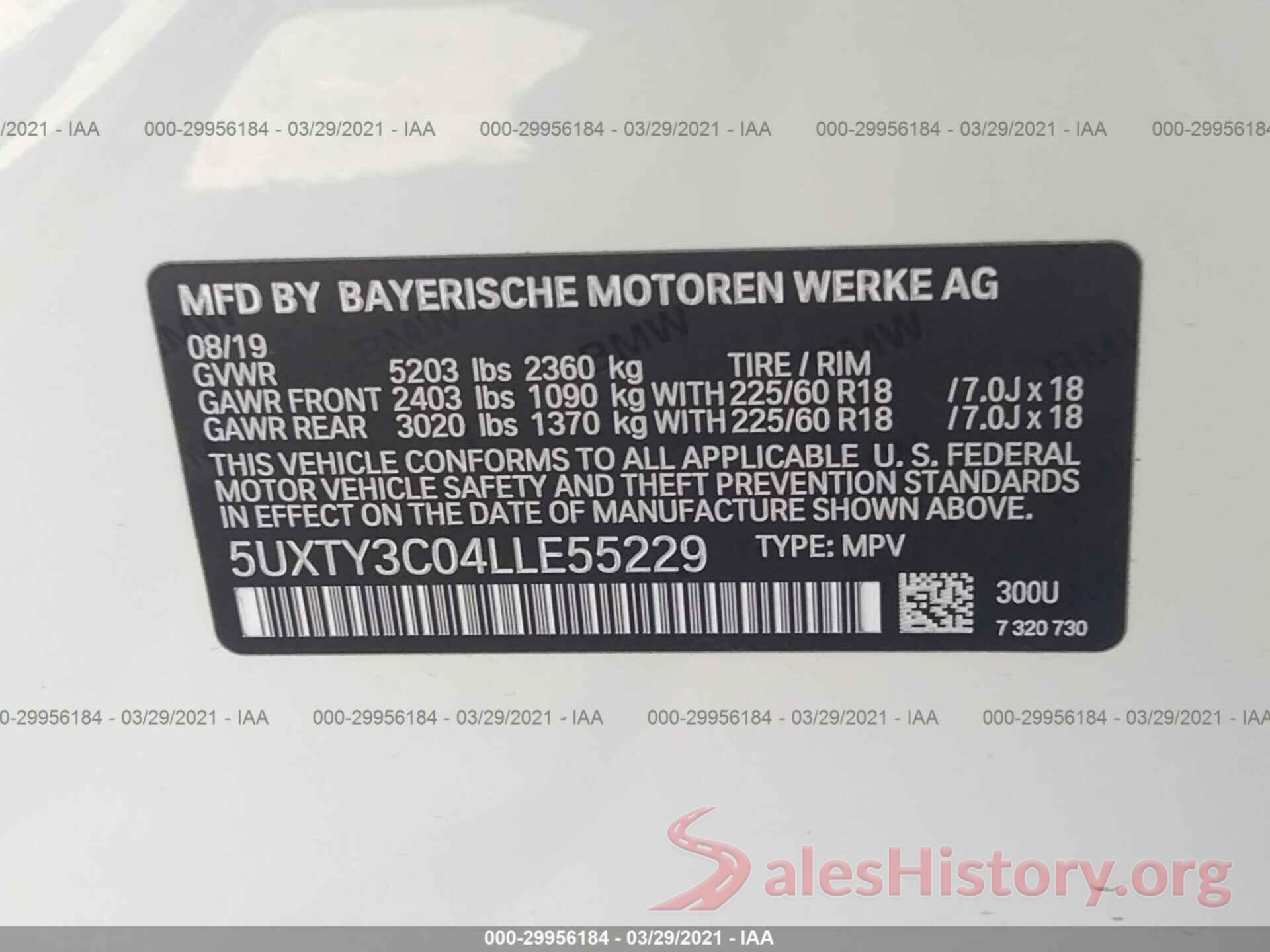 5UXTY3C04LLE55229 2020 BMW X3