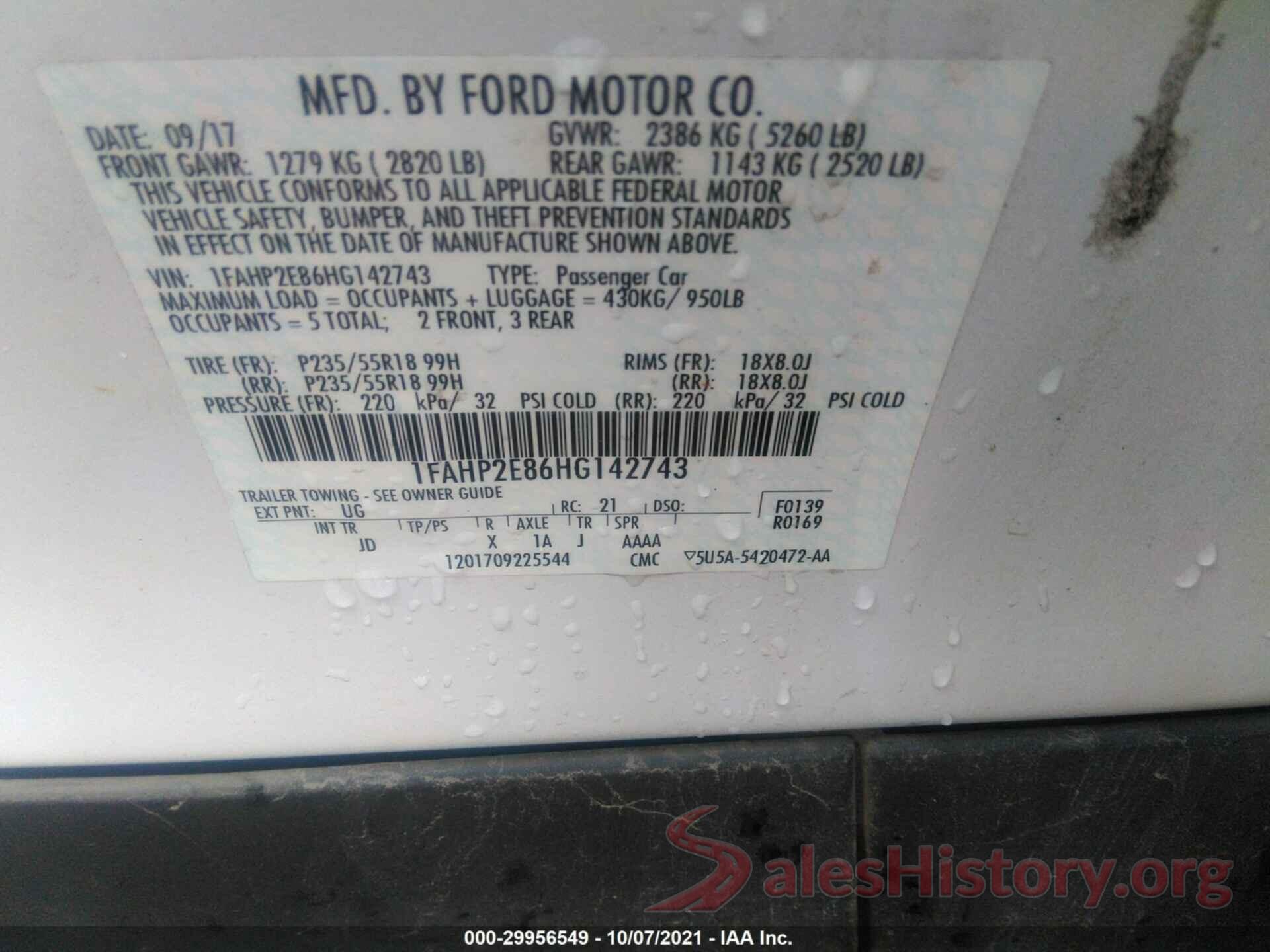 1FAHP2E86HG142743 2017 FORD TAURUS