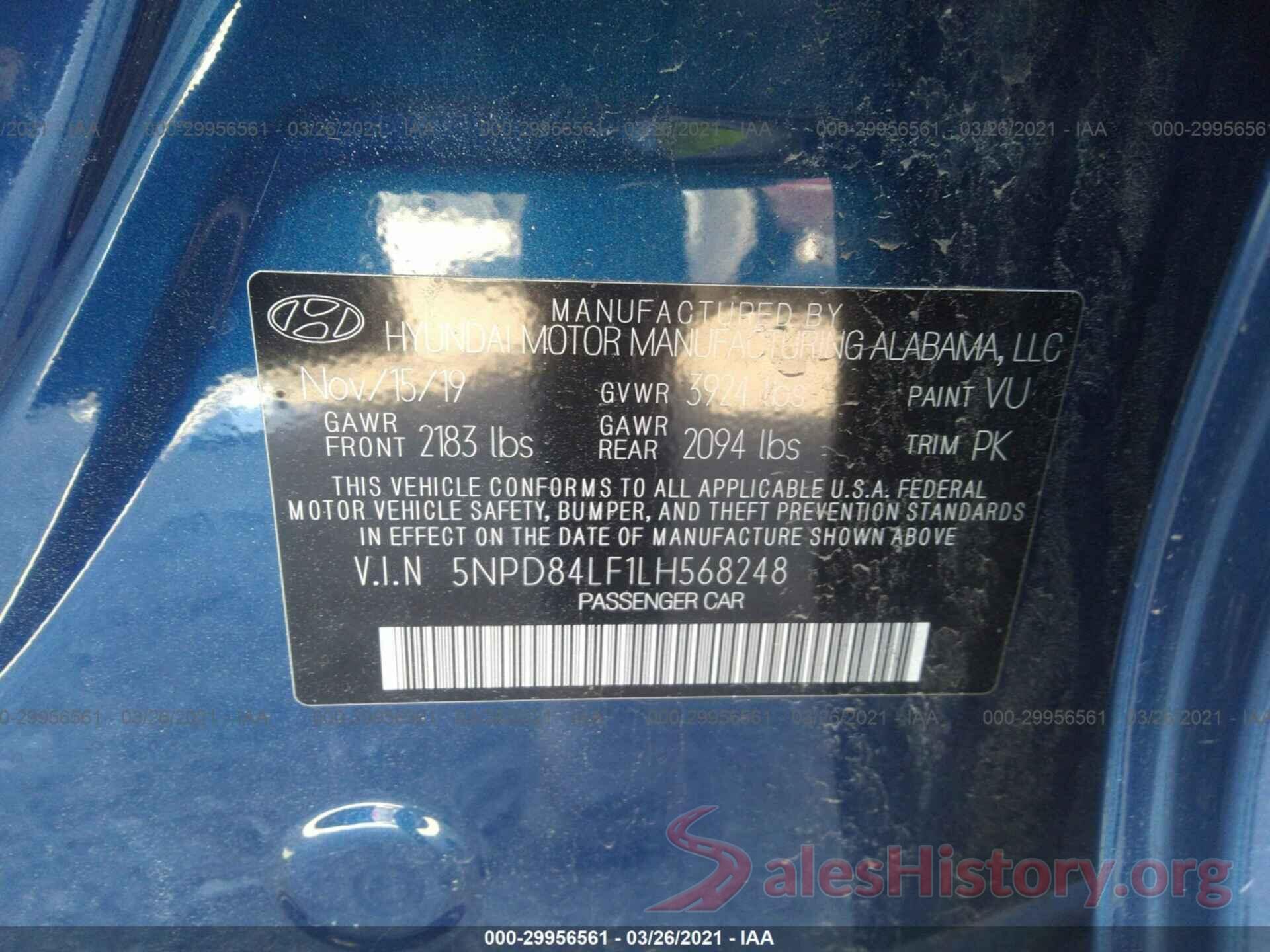 5NPD84LF1LH568248 2020 HYUNDAI ELANTRA