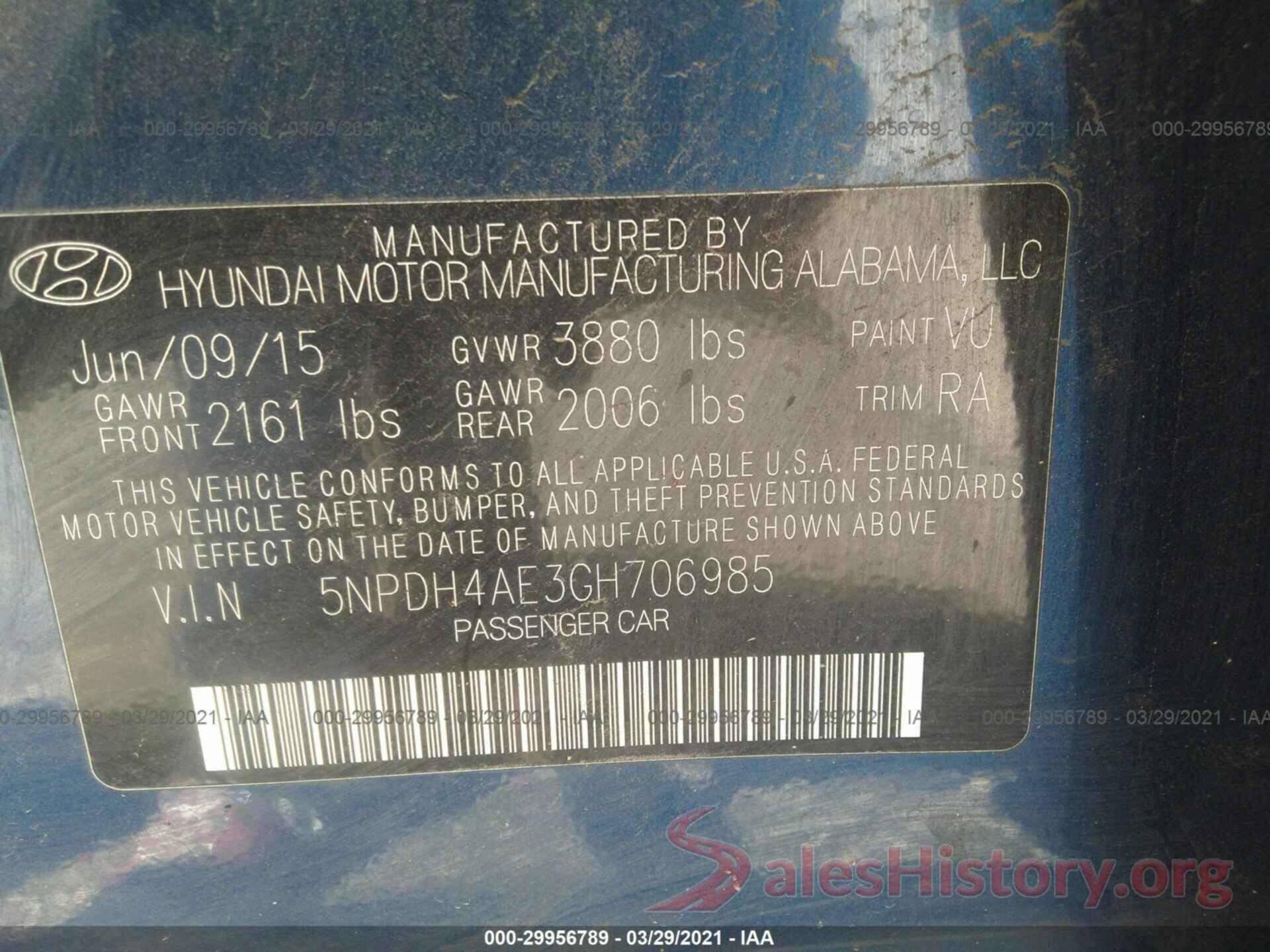 5NPDH4AE3GH706985 2016 HYUNDAI ELANTRA