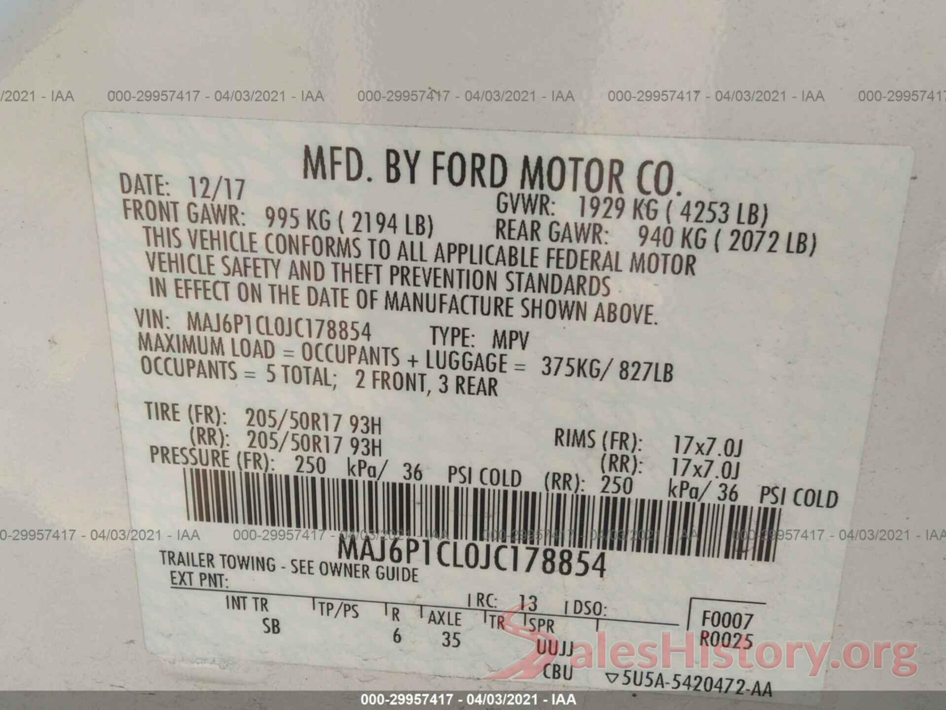 MAJ6P1CL0JC178854 2018 FORD ECOSPORT